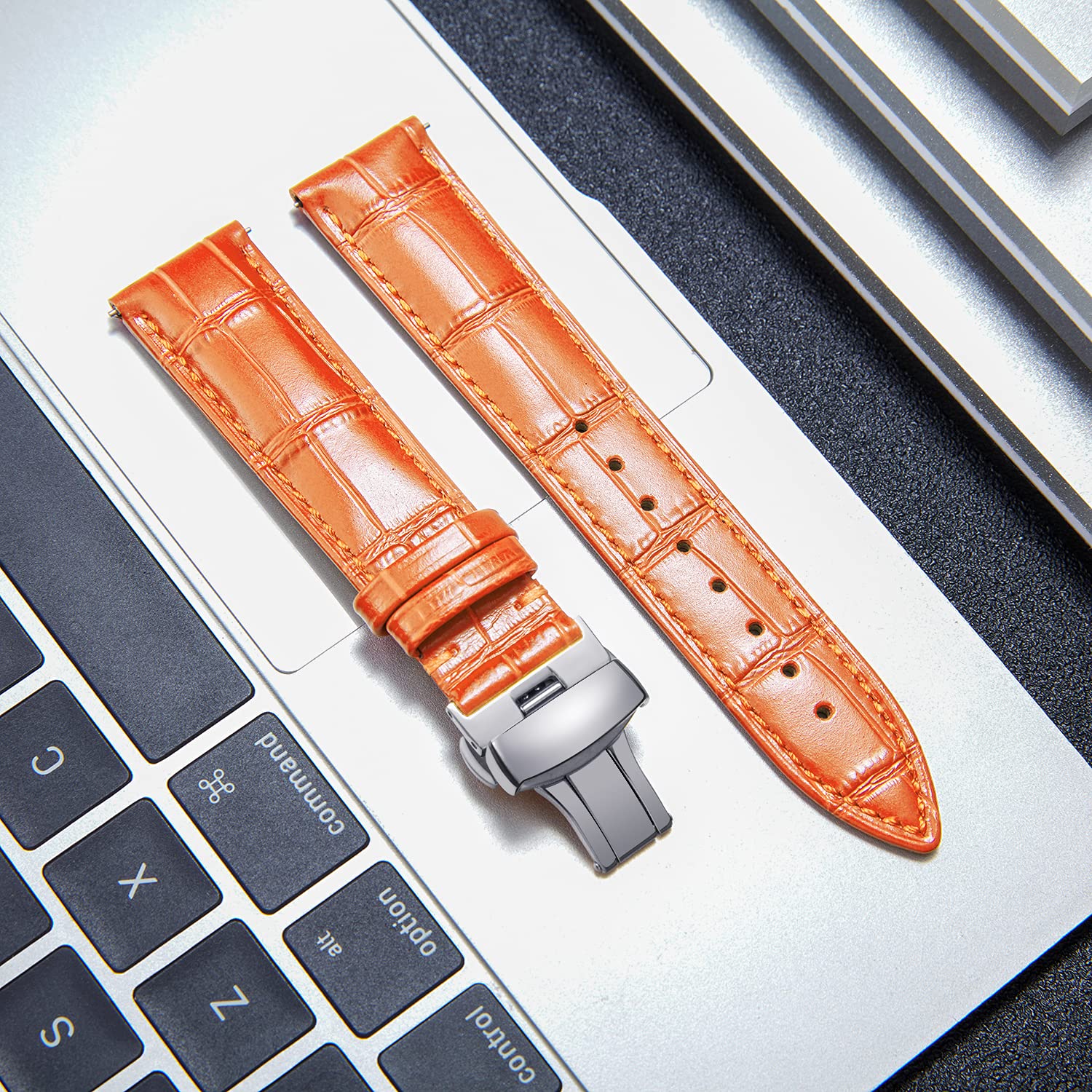 BINLUN Leather Watch Bands Replacement Alligator Pattern Watch Strap for Men Women with Silver/Gold/Rose Gold Butterfly Deployment Buckle 12mm 13mm 14mm 16mm 17mm 18mm 19mm 20mm 21mm 22mm 23mm 24mm — view 2