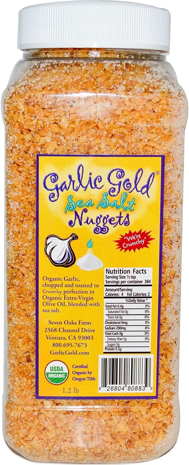 UDSA Organic Certified Garlic Gold, Garlic Nuggets with Sea Salt 1 Pound Container