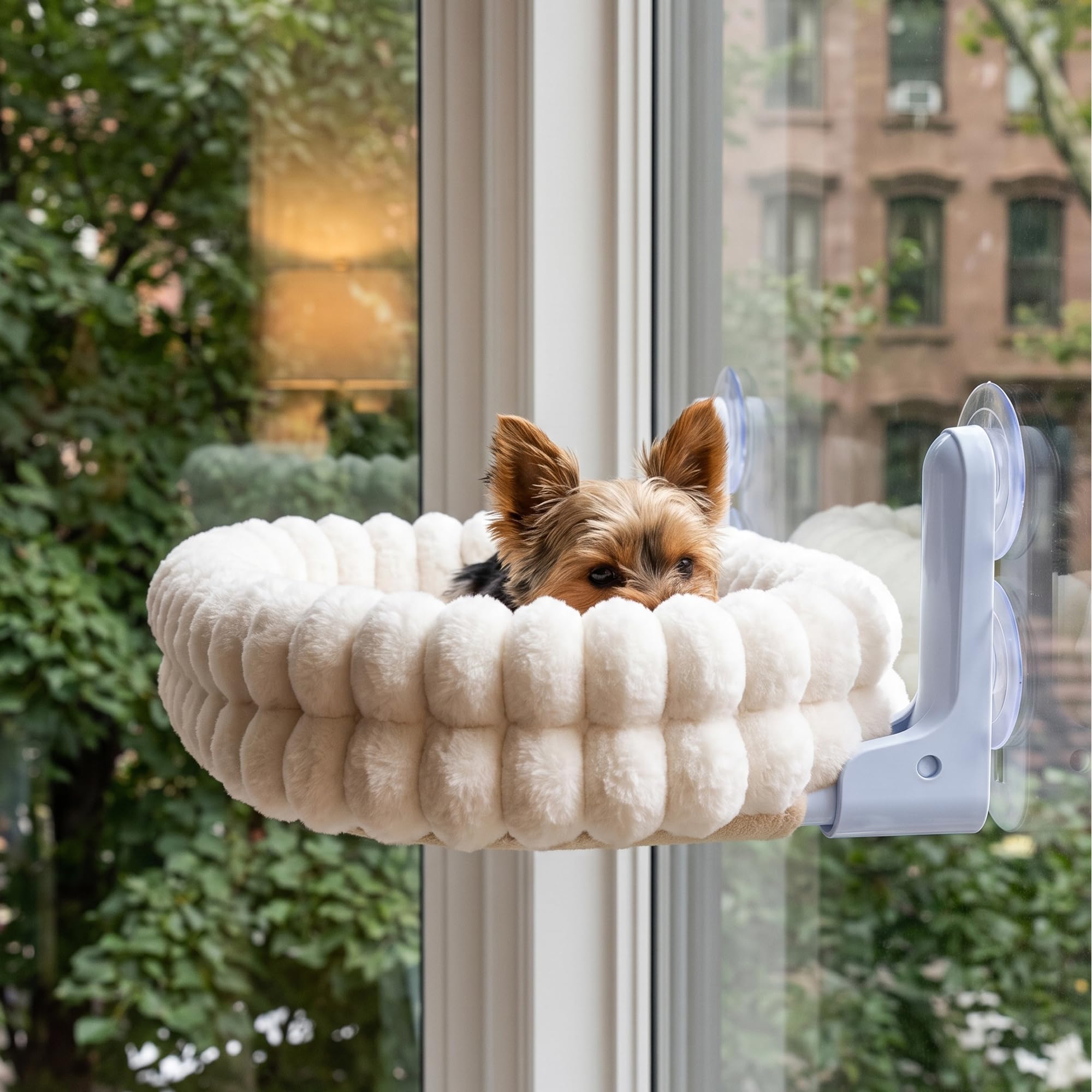 Hamac pliable pour chat avec poche d'aspiration puissante, cadre en acier robuste, peut supporter jusqu'à 18 kg, coussin doux double face amovible et lavable, convient pour toutes les saisons
