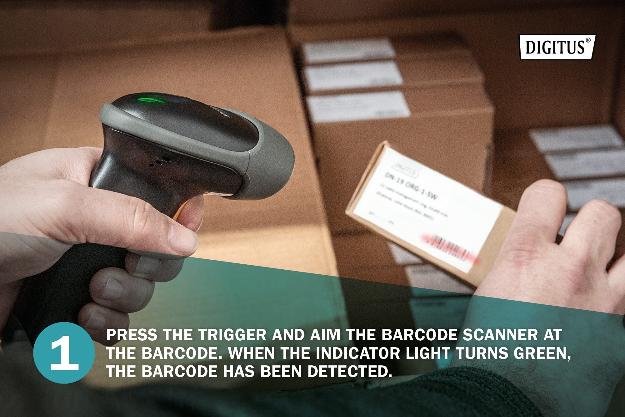 DIGITUS Scanner di codici a barre 2D con Bluetooth - IP54 - Batteria da 2000 mAh - Portata: 12 m - Tempo di funzionamento: 18h - Larghezza di scansione: 10 cm - Per codici a barre e QR - Nero/Grigio