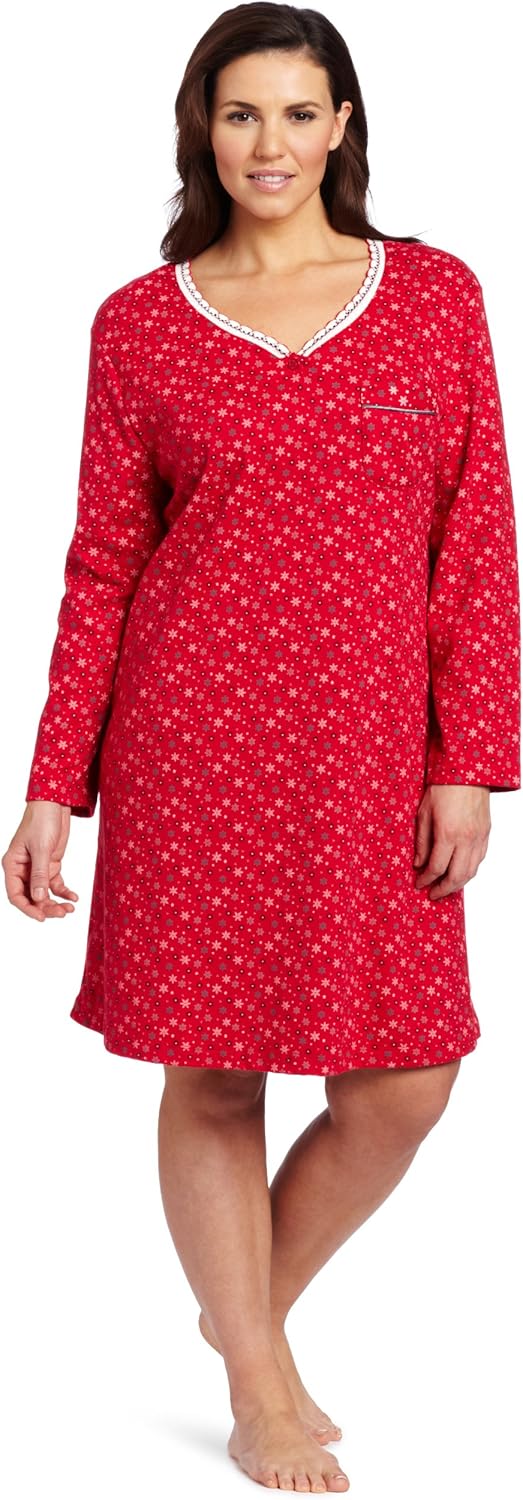 Karen Neuburger Women's PlusSize Pop Long Sleeve Henley Nightshirt