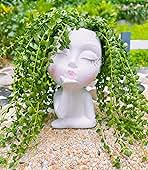 Handmade Face Flower Pots Standing Air Kiss Head Planter Pot for Trailing Plants Cute Succulent Planter Resin Planters Funny Face Planters with Anti-Friction Pads White 1Pack