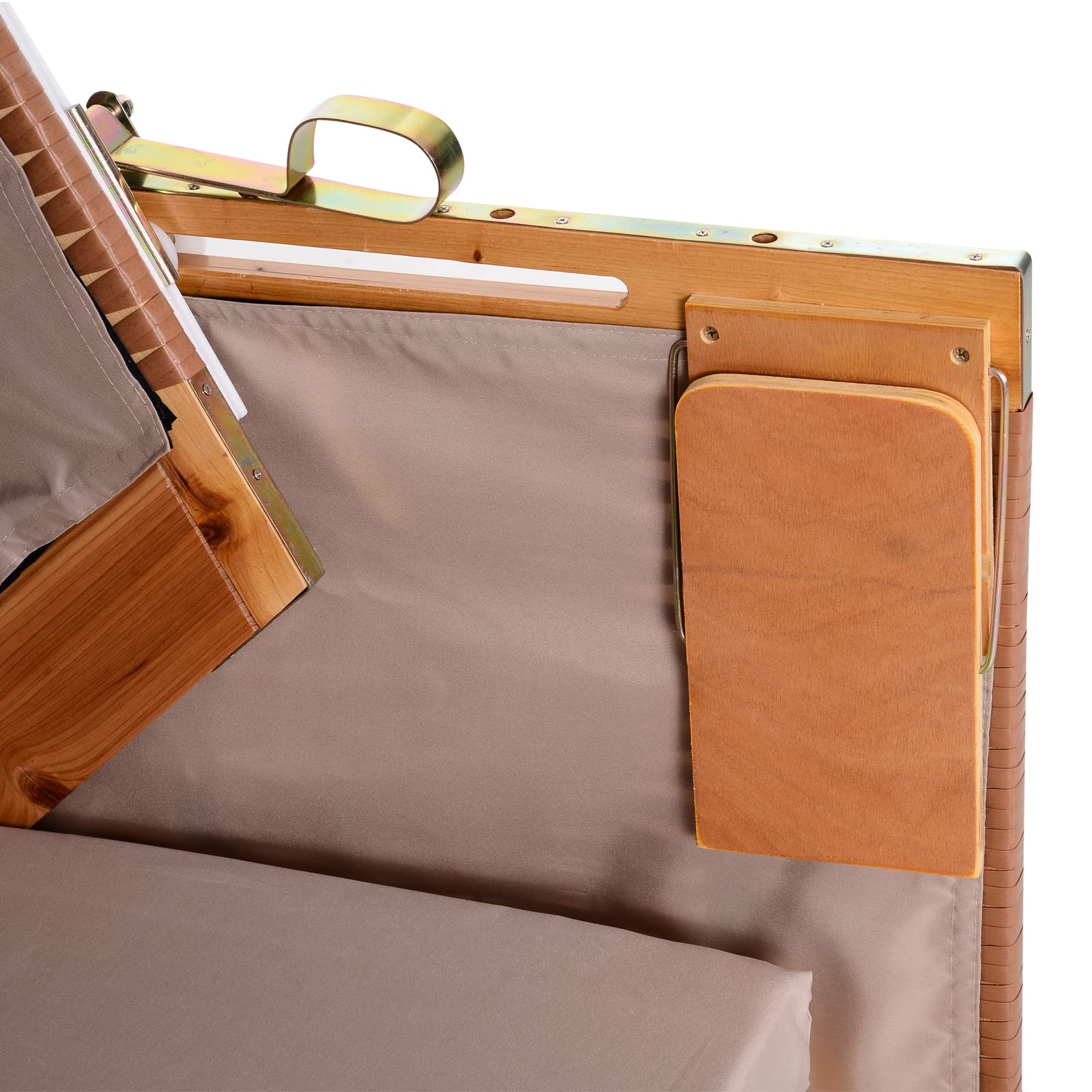 Outsunny Corbeille de Plage 2 Places - Cabine Chaise de Plage inclinable - abri Plage strandkorb - Coussins, Repose-Pieds, tablettes, Pare-Soleil - Bois résine tressée Polyester Taupe