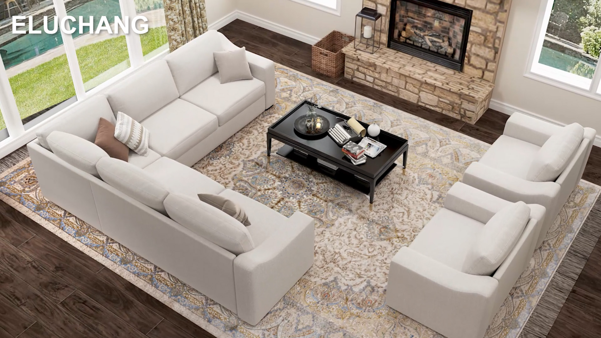 Sillón grande plegable lino color marfil miniatura 7