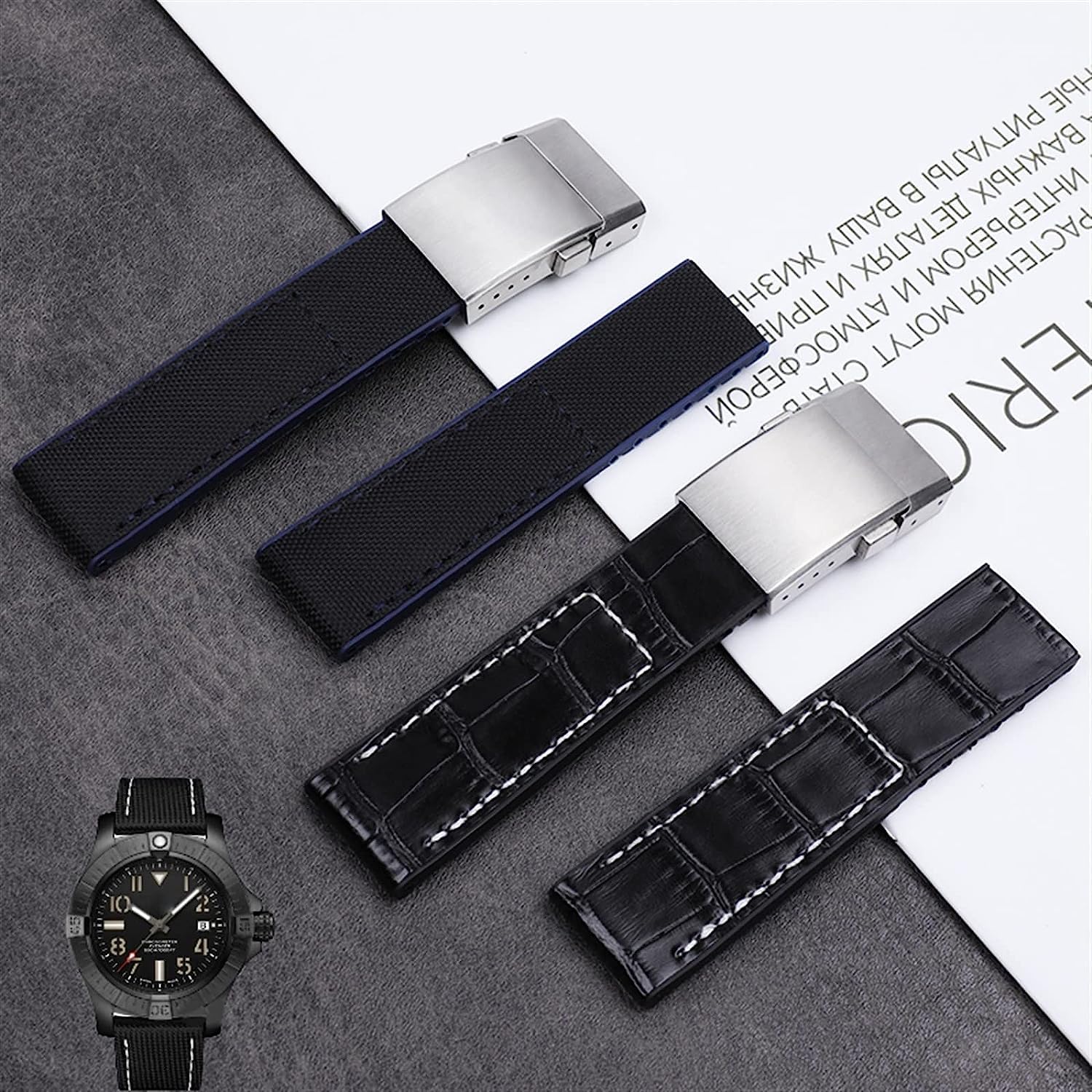 Bande de Montre en Nylon en Cuir véritable Bande de Montre en Cuir pour Sangle avec Boucle Pliante 22 mm 24 mm