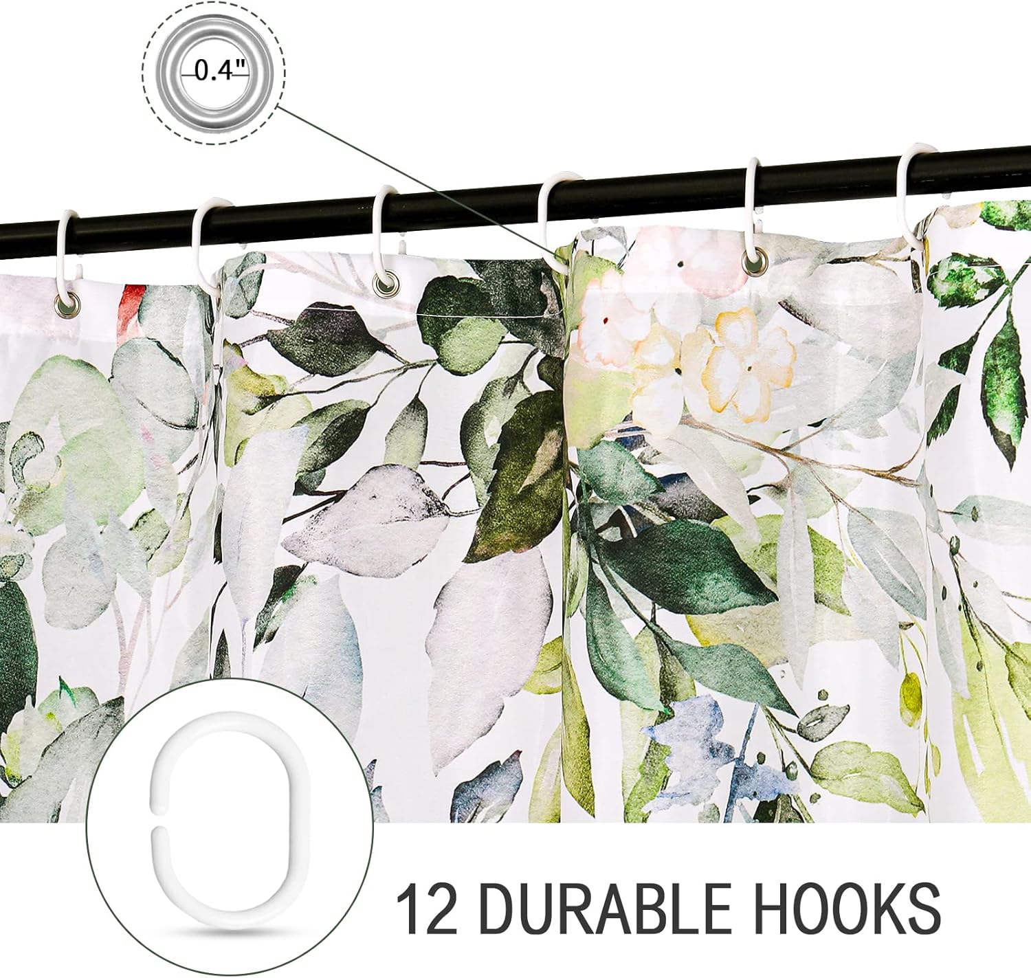 Gibelle Leaves Shower Curtain Hooks Set of 12, Bathroom Curtain 72" W x 72" L