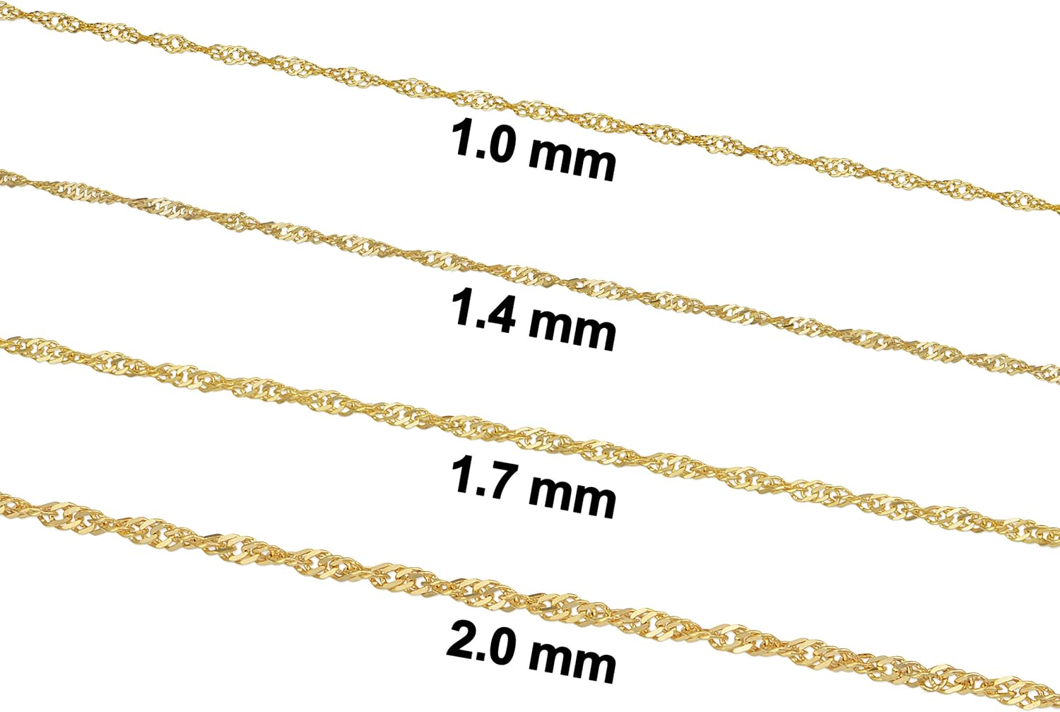 Kooljewelry 14k Yellow Gold Filled Or White Gold Filled Singapore Chain Necklace For Women And Men (1mm, 1.4mm, 1.7mm or 2mm - sizes from 14 to 30 inch long) - Image 2