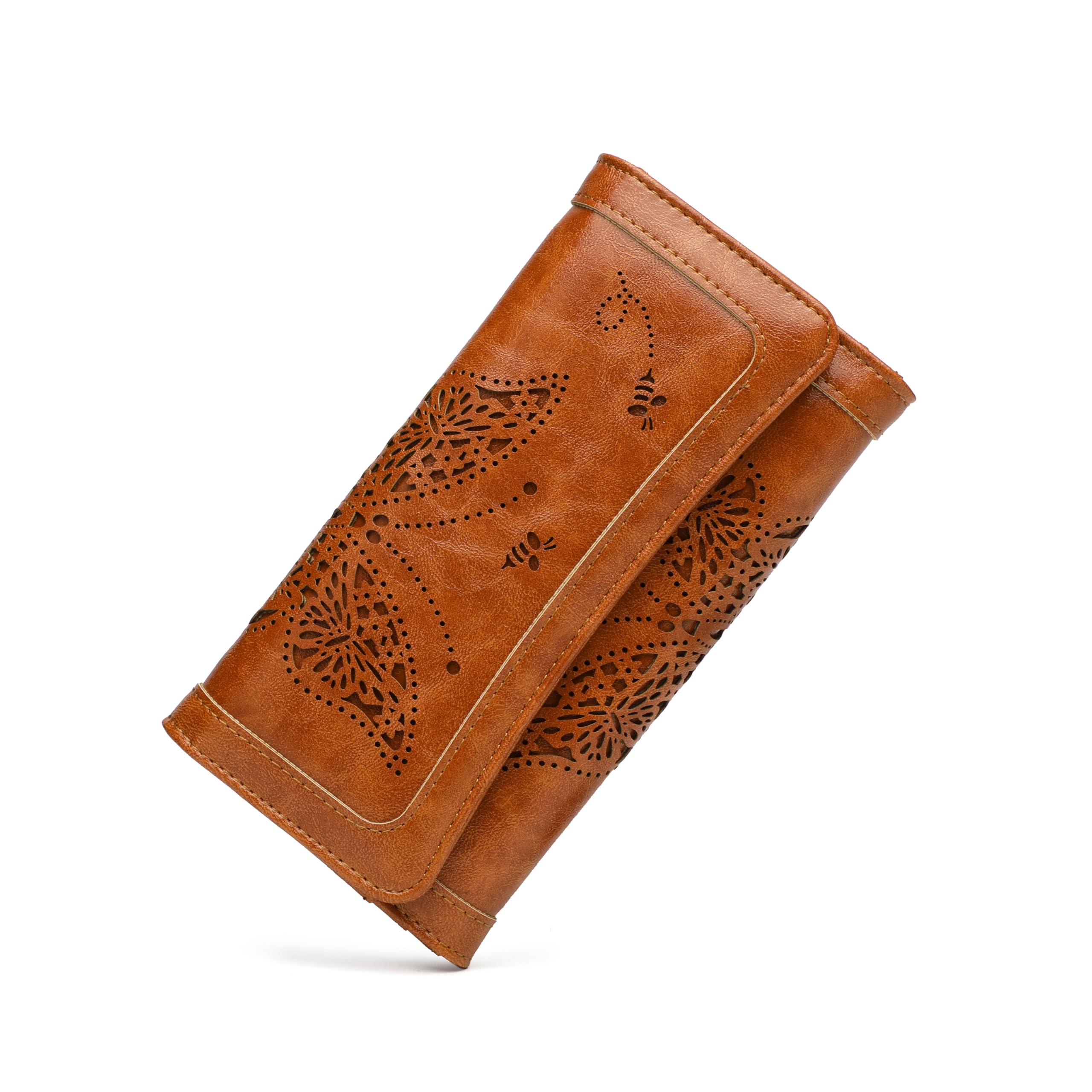 ANFUMAN Womens Wallets RFID Blocking Leather Clutch Long Wallet for Women Card Holder Phone Organizer Ladies Travel Pursesn Caramel