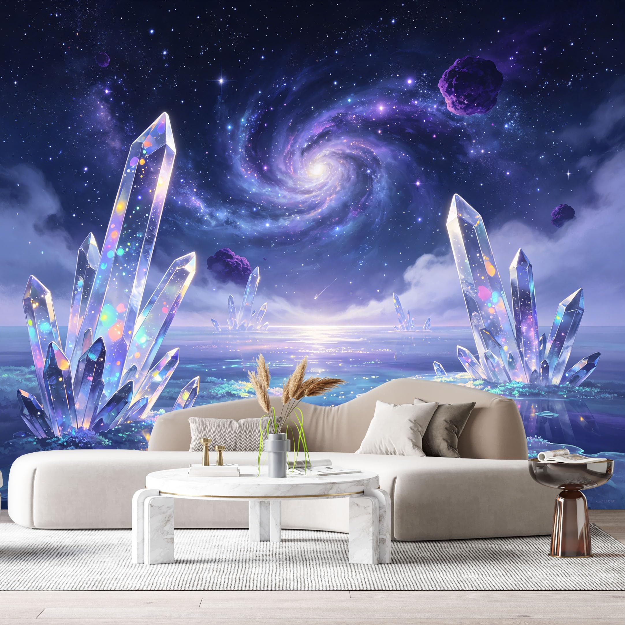 Custom Size Wall Murals Crystal Galaxy Abstract Cosmic Ocean Stars SelfAdhesive Wall Fabric Removable Large Wallpaper for Photo Living Room