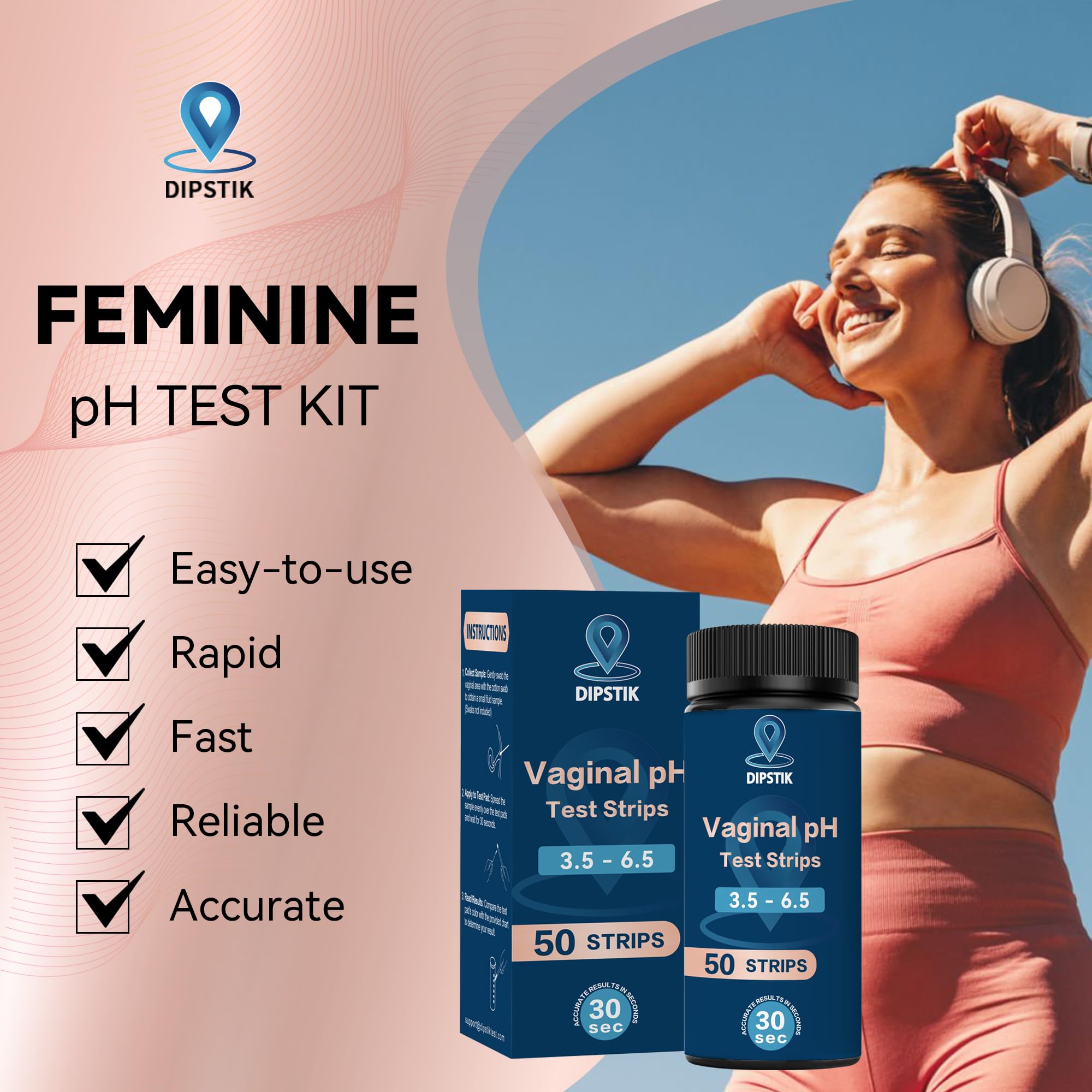 DIPSTIK pH Vaginales pour les Infections Vaginales, kit de test du pH féminin pour femmes souffrant d'infections à levures, kit de test BV à domicile