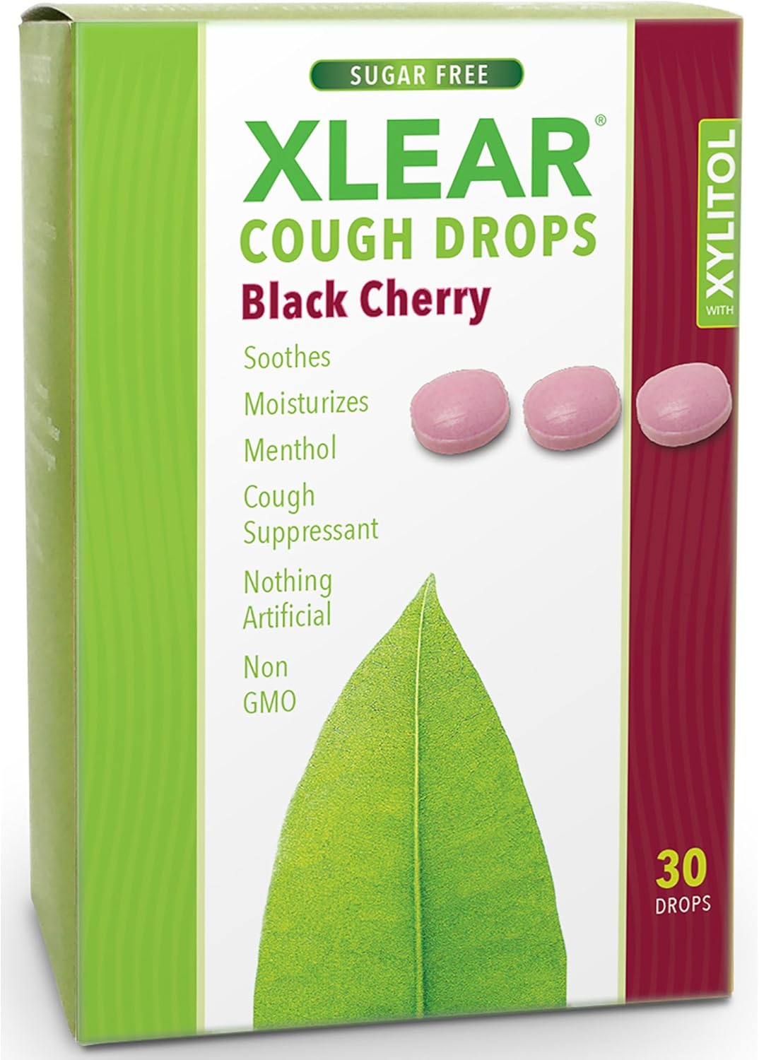 XLEAR Sugar Free Cough Drops, Natural Black Cherry, 30 ct
