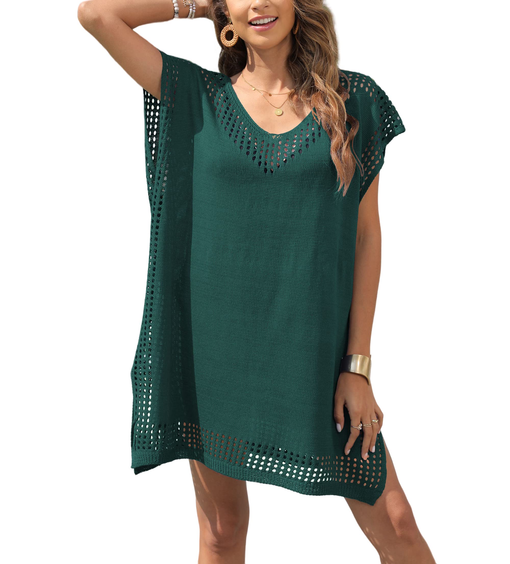 Codkkre Pareo Playa de Crochet Muje Vestido de Playa Verano Sexy Bikini Cover Up Traje de Baño Cubrir Ropa de Baño Suelto Vestido