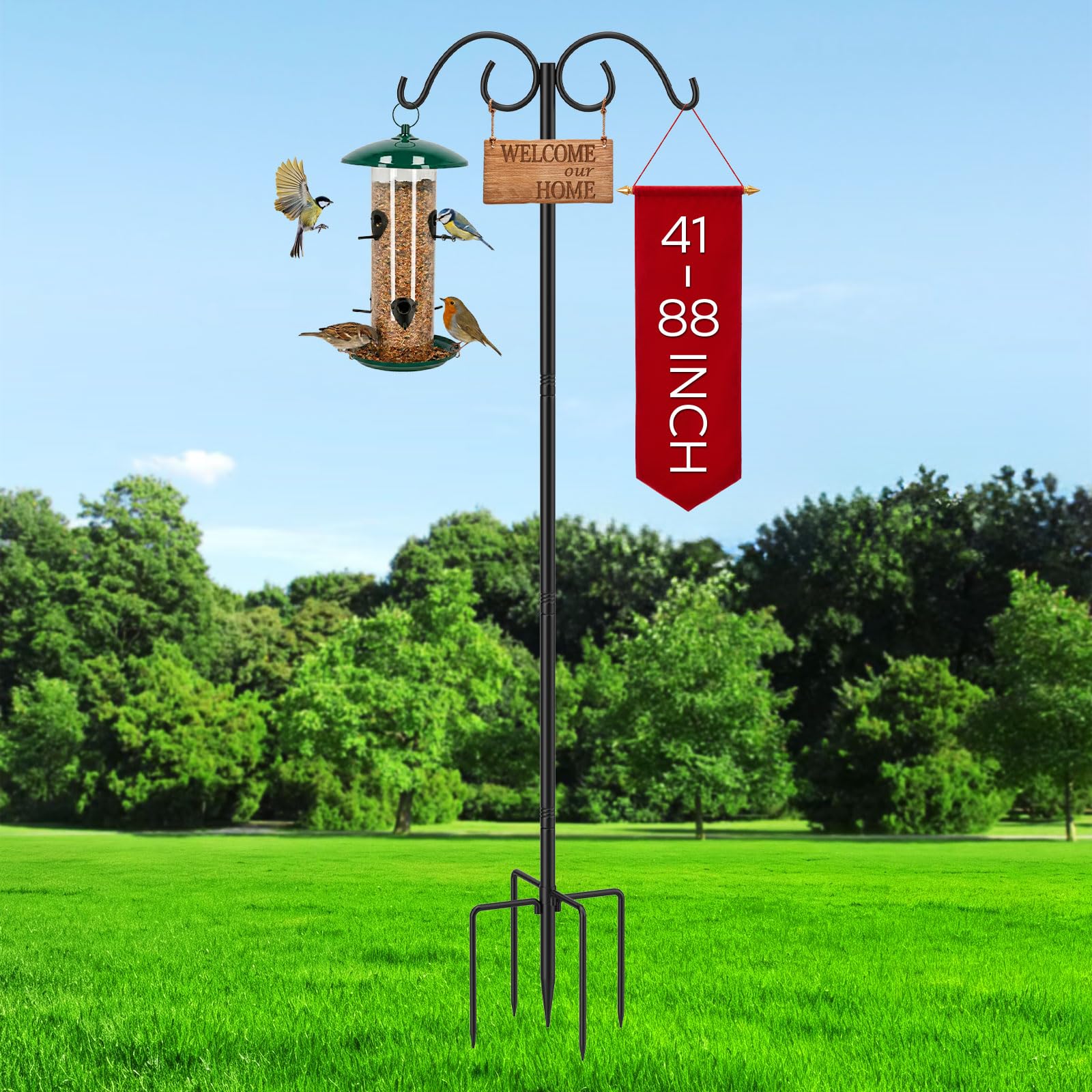 MoKo Double Shepherds Hooks, 88 in Bird Feeder Pole 0.9 InThick, 1 Pack