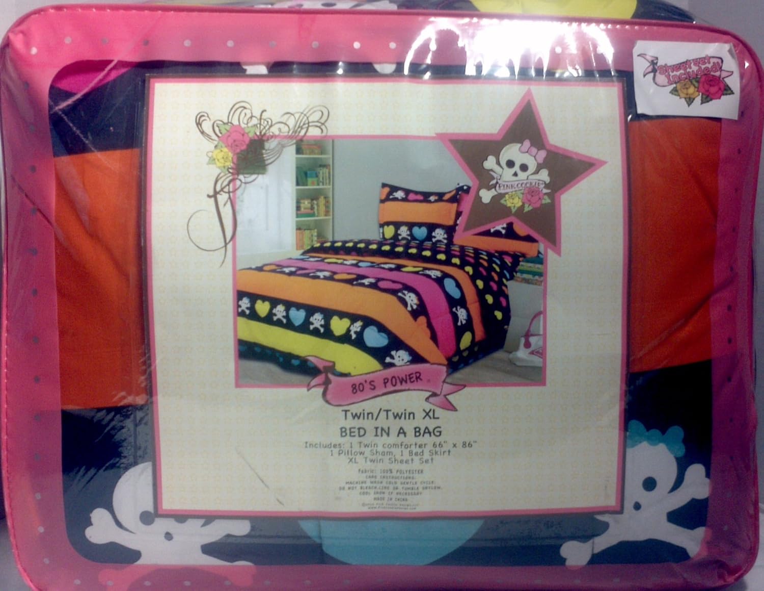 Pink Cookie Skull Twin Xl Dorm Comforter Set (6pc Bed in a Bag) Everything Else