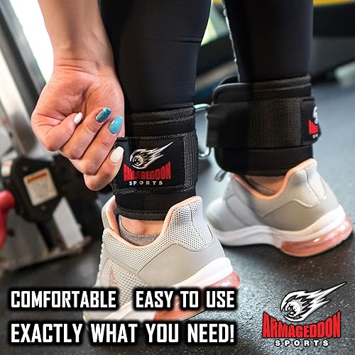 Miniatura 9 de Par de correas de tobillo de calidad dobles en D para fijación de máquinas de cable, tobilleras para equipo de entrenamiento de piernas, máquina de