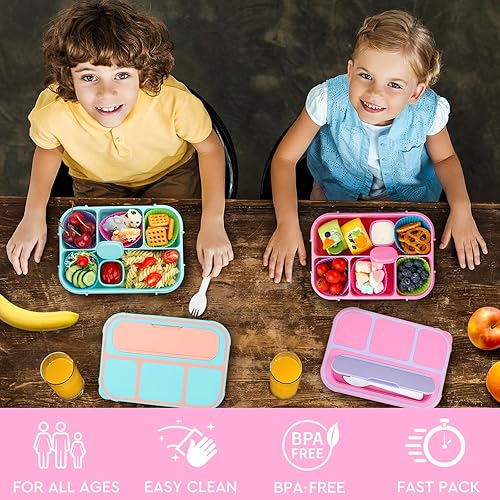 Miniatura 5 de MaMix Lonchera Bento para adultos, lonchera para niños, contenedores de almuerzo para adultosniñosestudiantes, 44.0 fl oz, 4 compartimentos (morado)