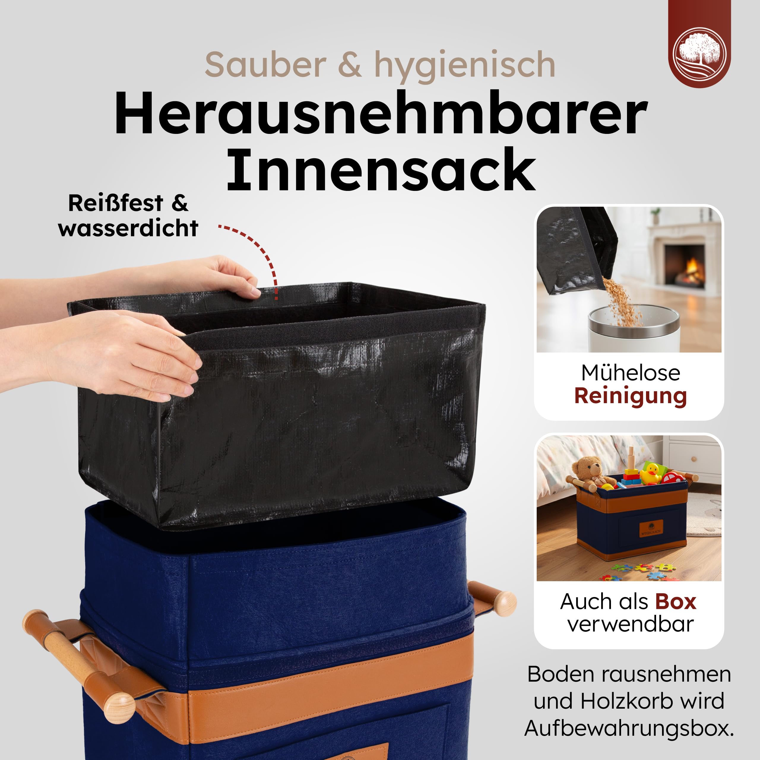 WEIDEBACH® Kosz na Drewno Kominkowe, 35 L (Rozszerzalny do 50 L)