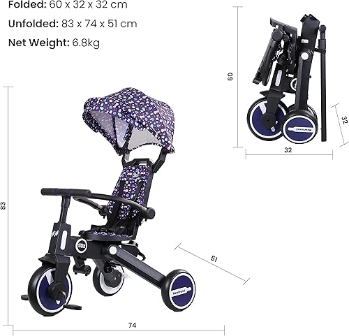 Miniatura 7 de Adventure Pro Summer Edition - Triciclo plegable para niños pequeños, toldo grande, canasta, mochila de viaje y bolsa para padres, triciclo para