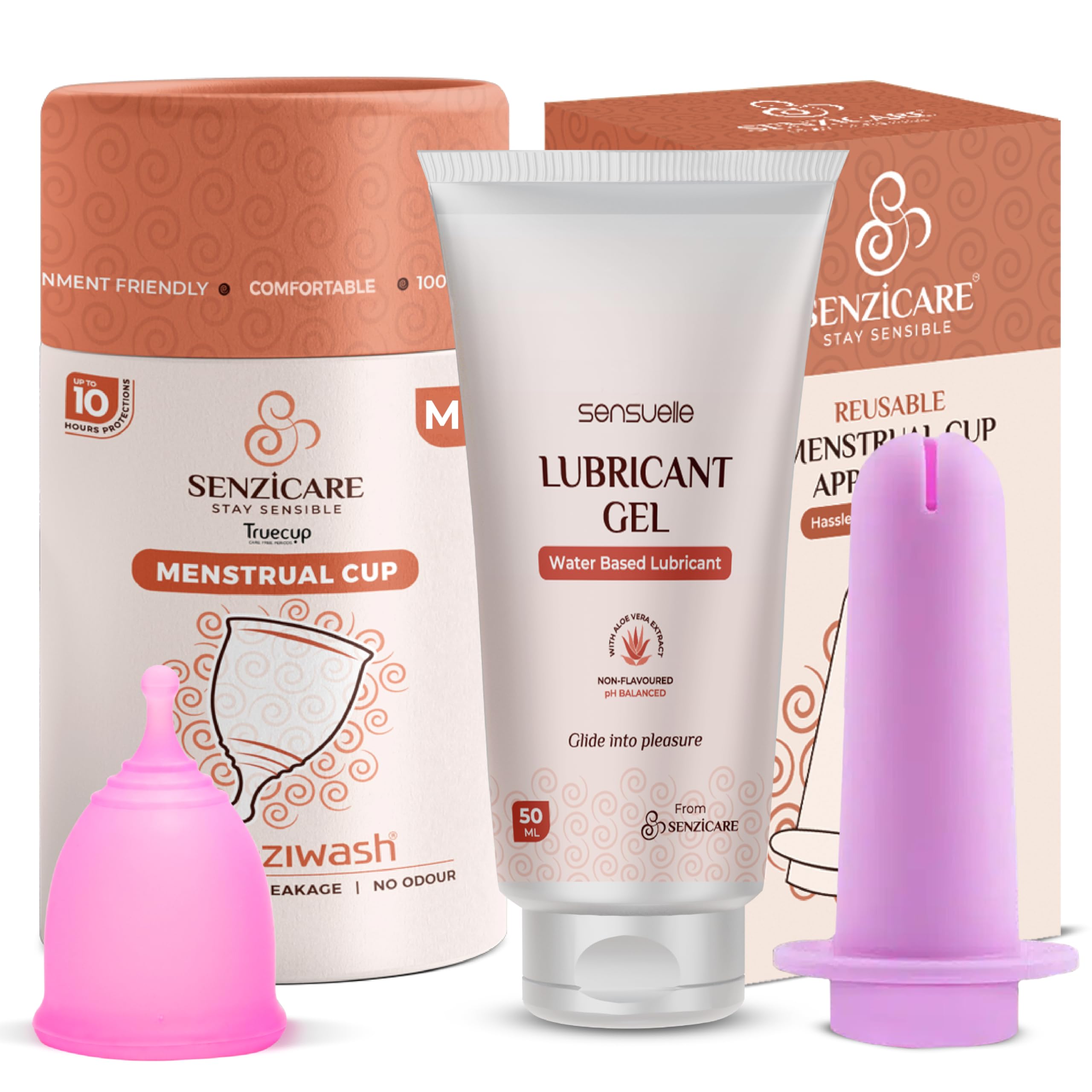 Senzicare Reusable Menstrual Cup, Menstrual Cup Applicator With Lubricant Gel For Women|For Easy Insertion Of Menstrual Cups (Medium),3 Count,Pink