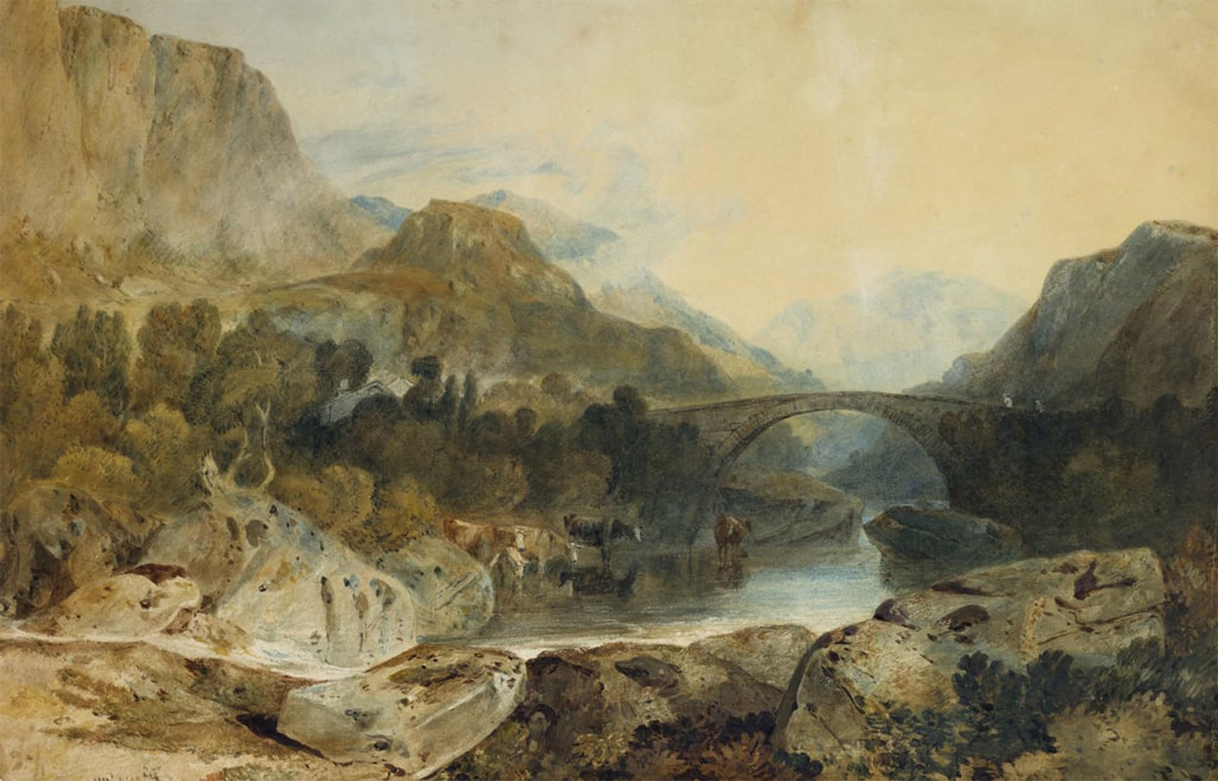 Serendipitp No Frame Retro Picture Poster Wall Art Pictures Painting Rosthwaite Bridge Borrowdale By Mallord William Turner Wall Art Canvas Print For Wall Decor 60X90cm