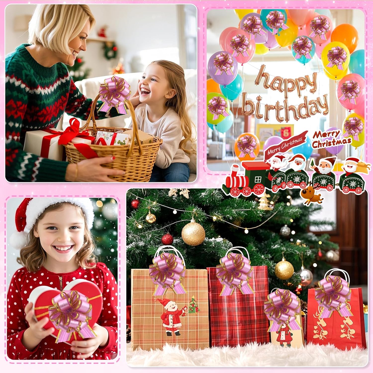 6 Pcs Pink Gift Bow Ribbon Pull Bows for Gift Basket Warpping Christmas Party Birthday Wedding Wrap Ribbon Organza Bow for Present Boxes Flower Valentine's Day (Pink-DD) - Image 5