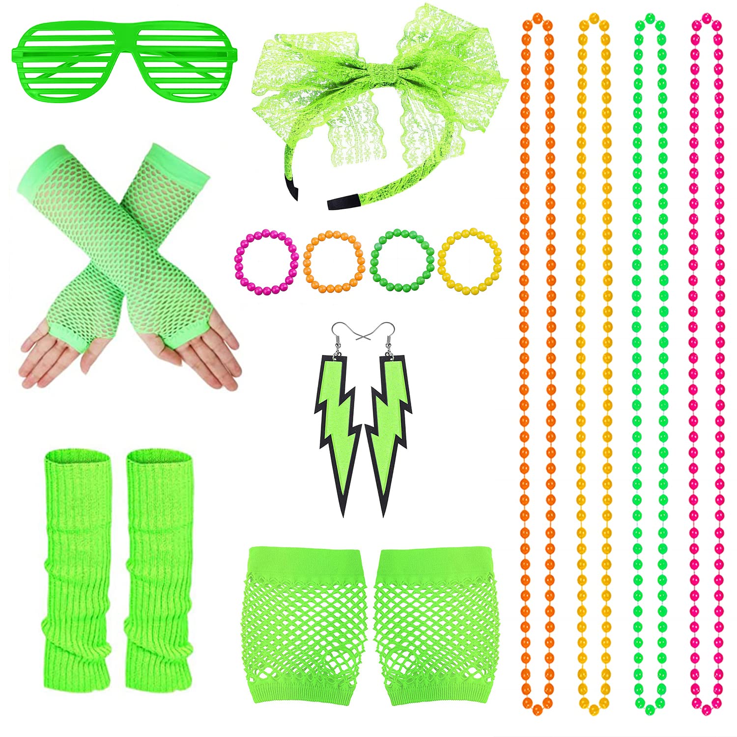 MAGIDOVE 80s Accessories for Women Costume Set Lace Headband Fishnet Gloves Necklace Bracelet for 80s Party Women