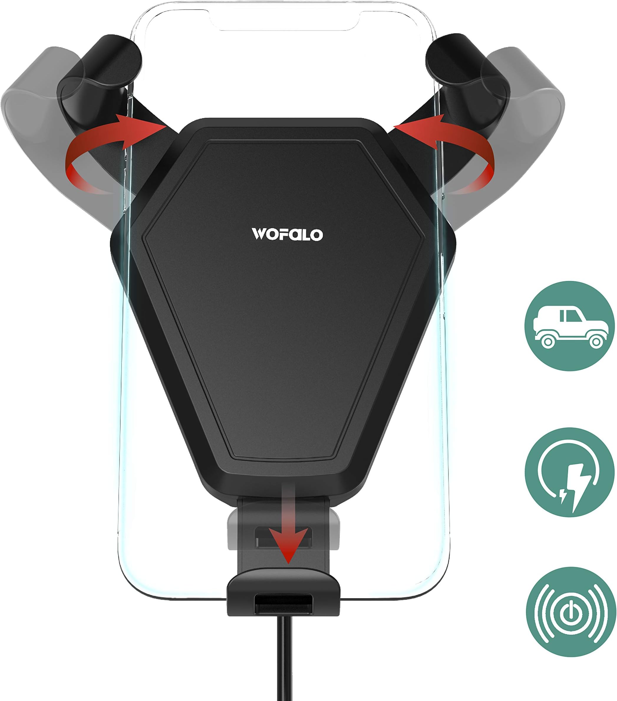 Caricatore wireless per auto Wofalo, caricabatterie senza fili veloce Qi con attacco per la ventola dell’aria, con supporto per Samsung Galaxy Note 8/S8/S8+/S7/S6 Edge+/Note 5, ricarica wireless standard per iPhone X, iPhone 8/ 8 Plus (nero)