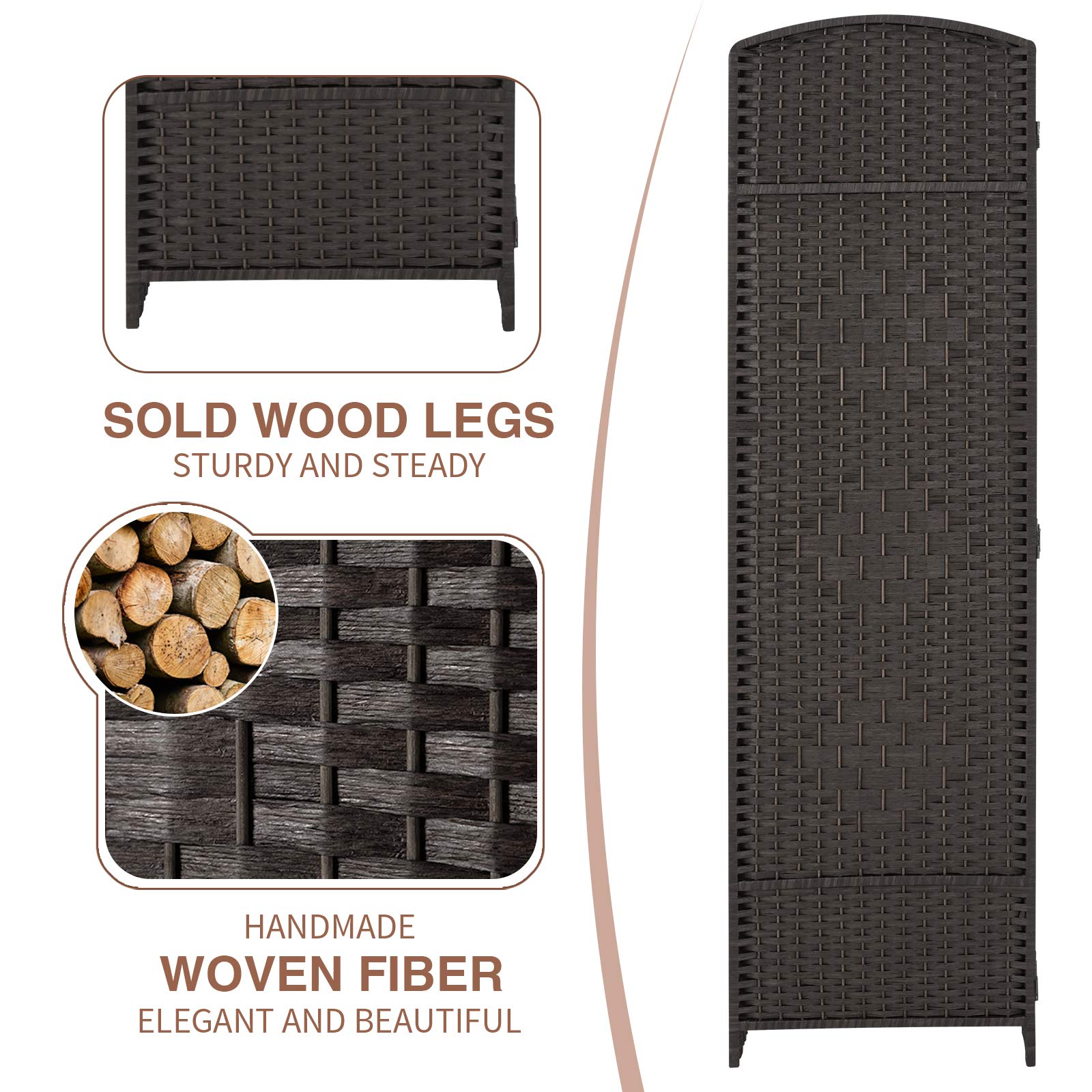 UMAX 6 Panels Room Divider, 6 FT Tall Weave Fiber Extra Wide Room