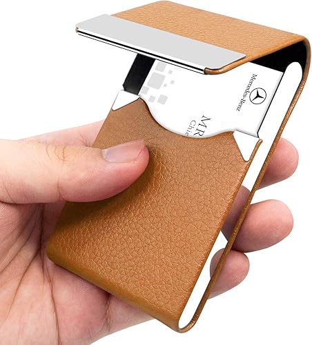 Padike- Tarjetero de piel sintética para tarjetas de presentación de acero inoxidable delgado con cierre magnético