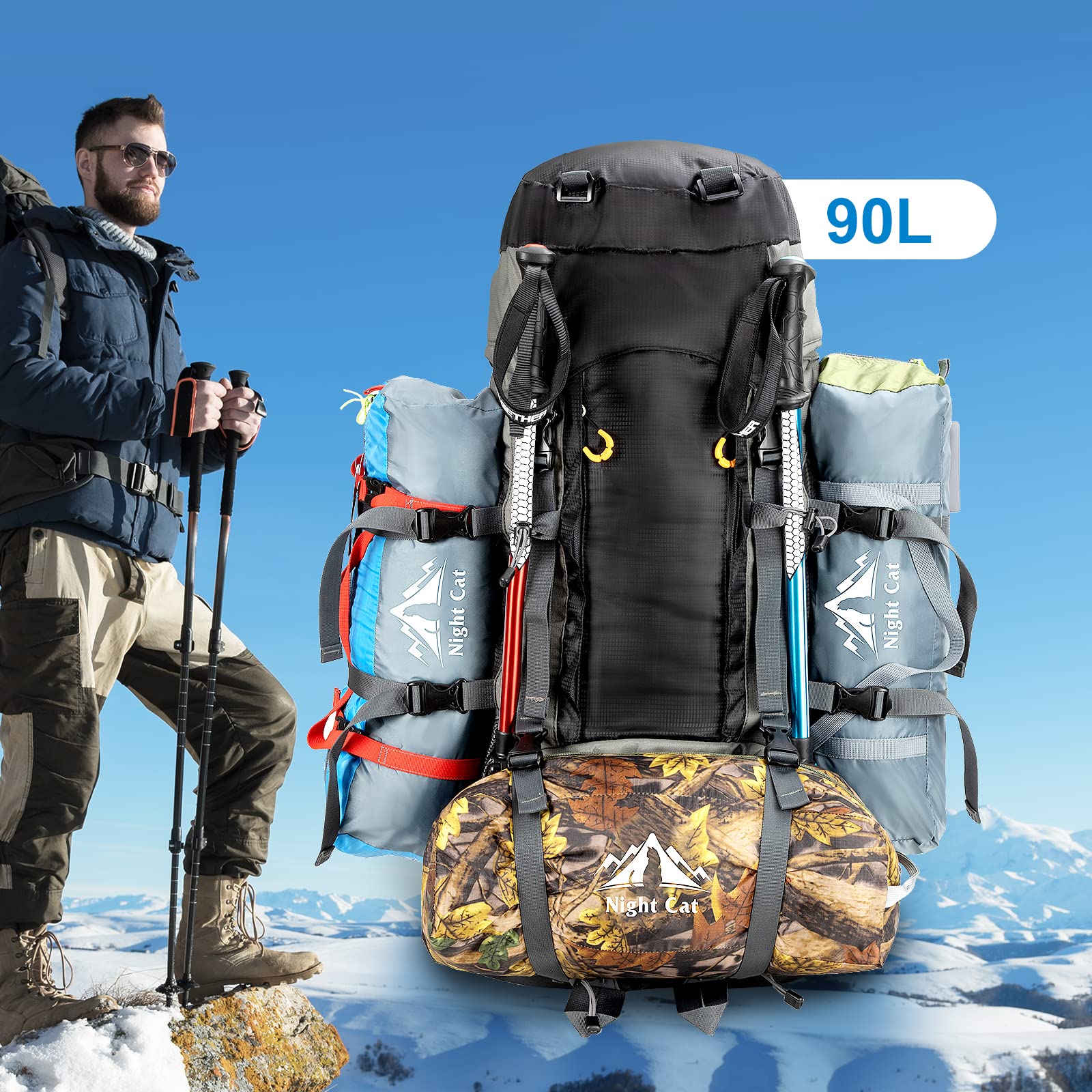 Night Cat 70L 90L Zaini da Hiking Trekking Zaino da Campeggio per Gli Uomini Donne di Arrampicata Ciclismo Viaggio Escursionismo