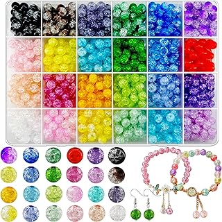 864pcs Crackle Beads 24 Color 8mm Crystal Crackle Lampwork Beads Round Shaped Beads Ball Beads Handcrafted Bracelet Beads Loose Spacer Beads for Jewelry Necklace Making DIY Craft
