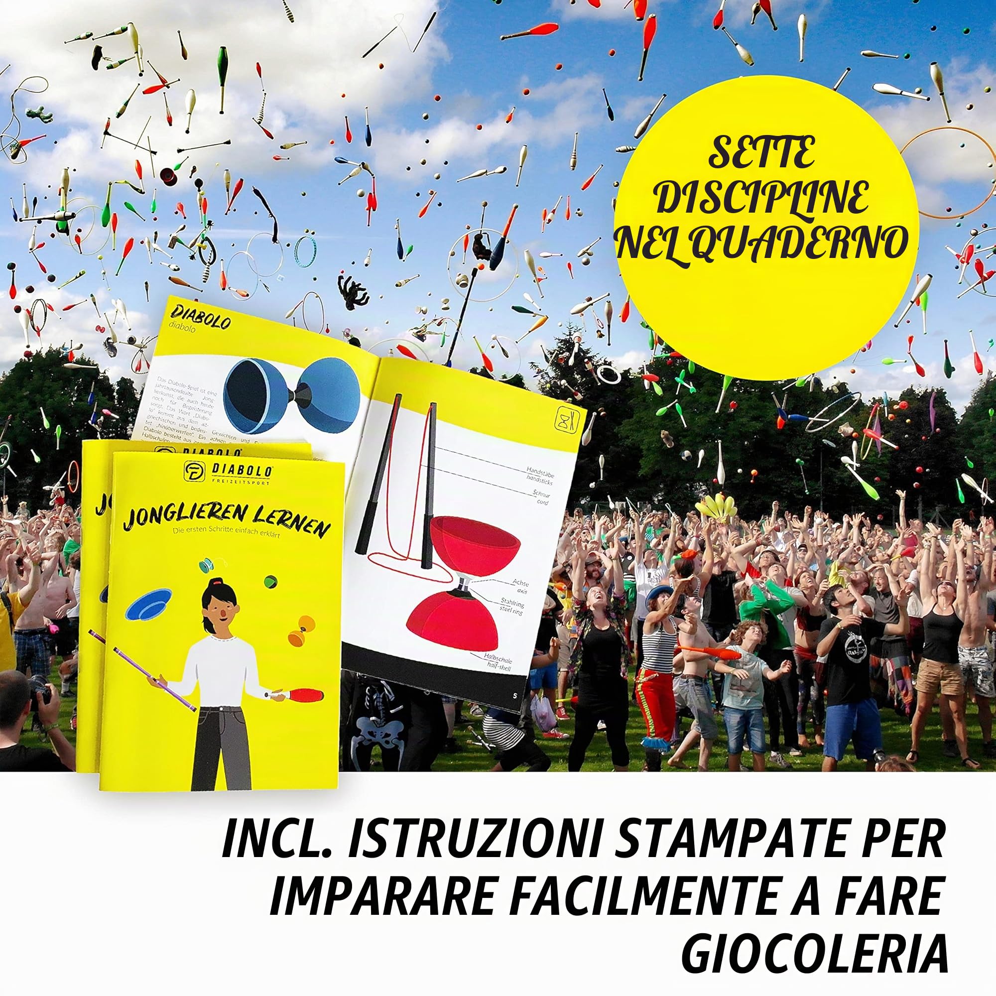 Diabolo Freizeitsport - Diabolo - Set di giocoleria Basic - Blu - Bacchette in alluminio - Spago di ricambio aggiuntivo - Guida inclusa - Ideale per bambini e principianti
