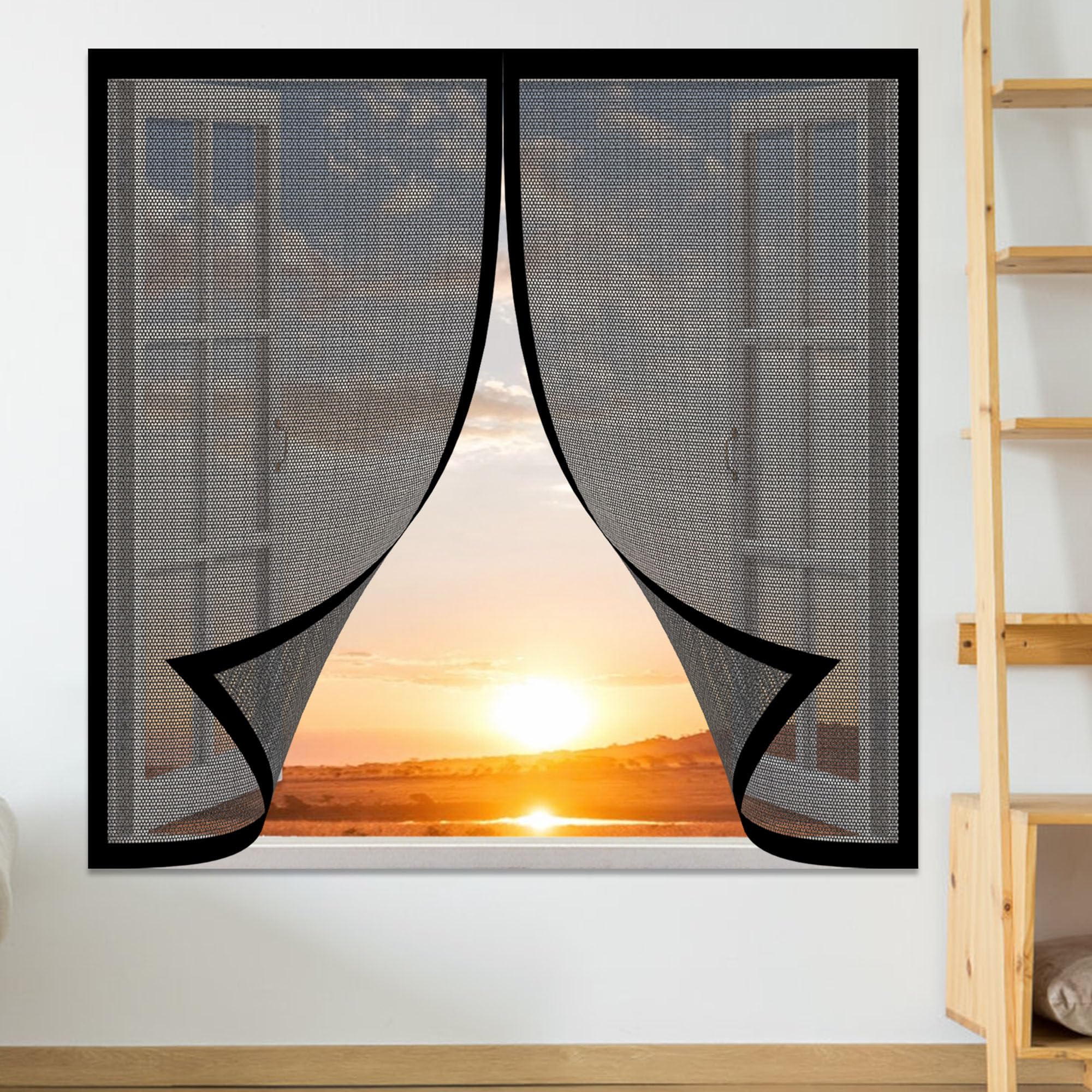 Zhiqxue Black Fly Screens For Windows Magnetic 90 X 90 Cm Magnetic Curtain For Fly Proof Window Door With Tape And Closing Magnets Without Drilling For Window,