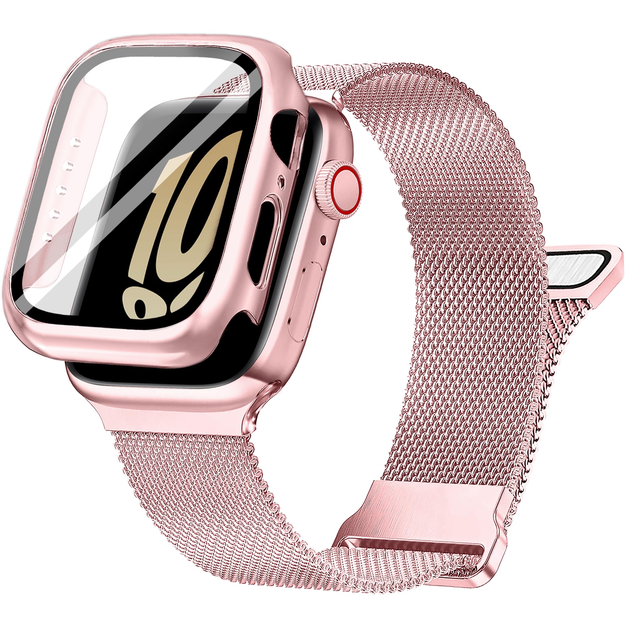 Ocaer Kompatibel mit Apple Watch Armband mit Gehäuse 40mm 41mm 42mm 44mm 45mm 46mm, Metall Magnetisch iWatch Armband für Apple Watch SE Series 11 10 9 8 7 6 5 4, Edelstahl Mesh Loop