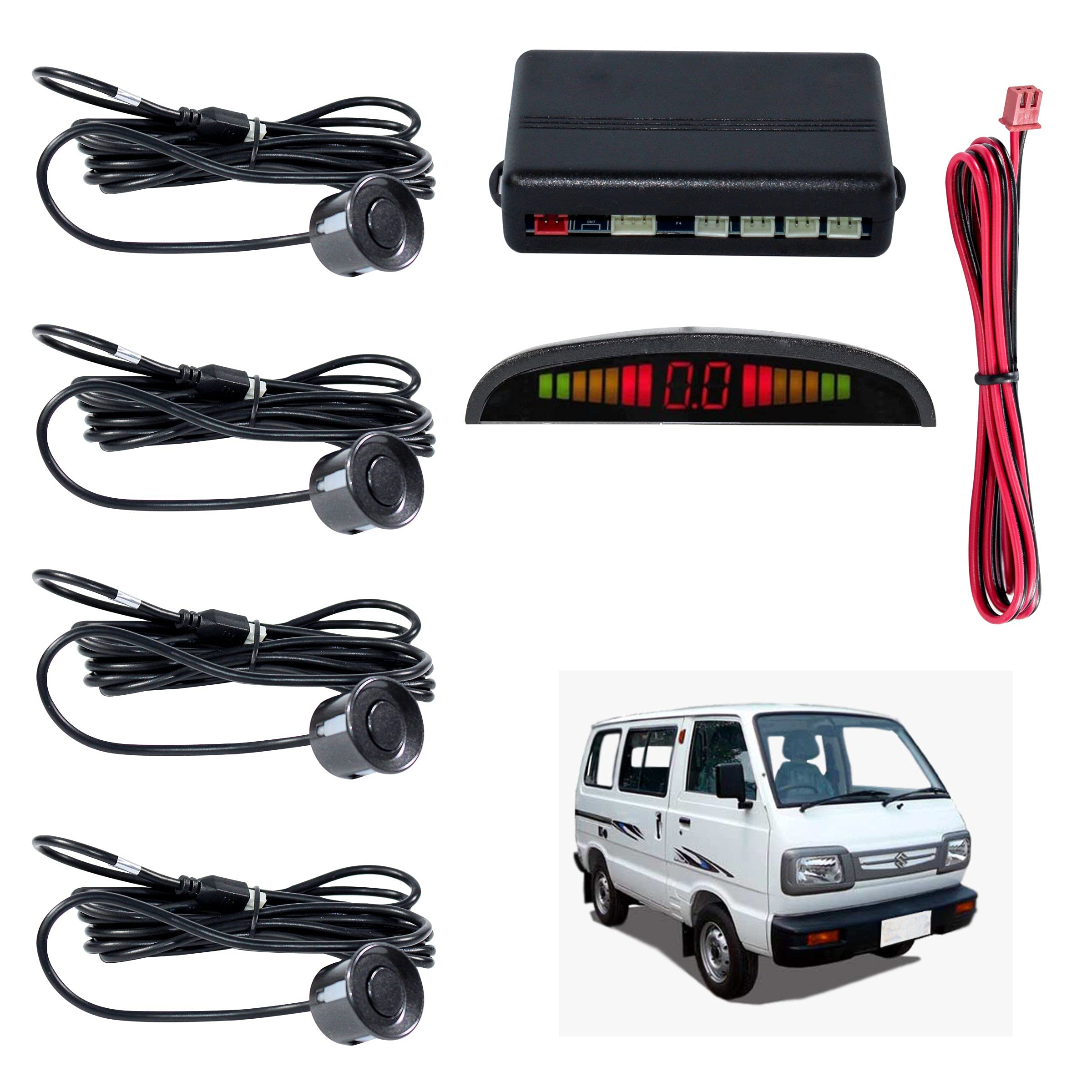 car reverse parking sensor with led display 4 sensor reverse parking auto radar detectors for maruti suzuki omni (black)