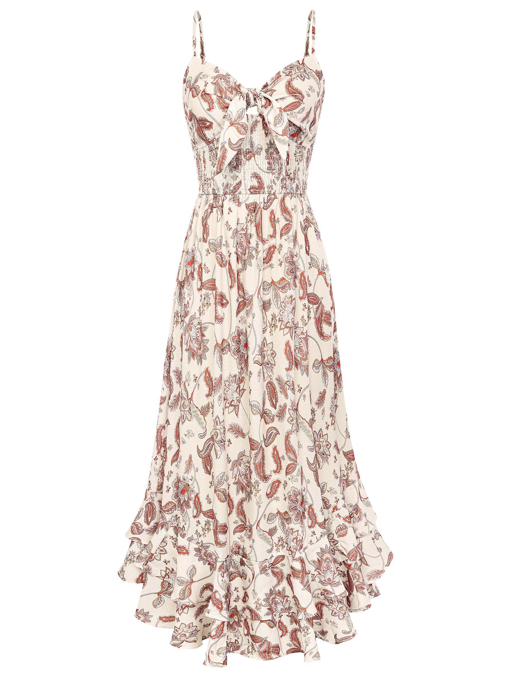 GRACE KARIN Womens Maxi Floral Sundresses Summer Beach Boho Dress Spaghetti Strap Dresses Casual Fashion Clothes with Pockets Beige Floral S