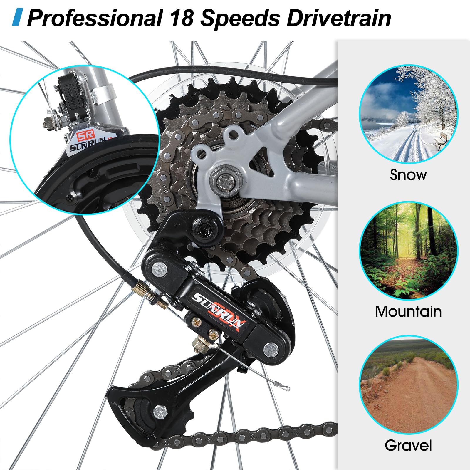 HILAND 26 27 Inch Mountain Bike, Mens Womens MTB with 18 Speeds, High-Tensile Steel Frame, V Brake, Hardtail Bicycle for Adults