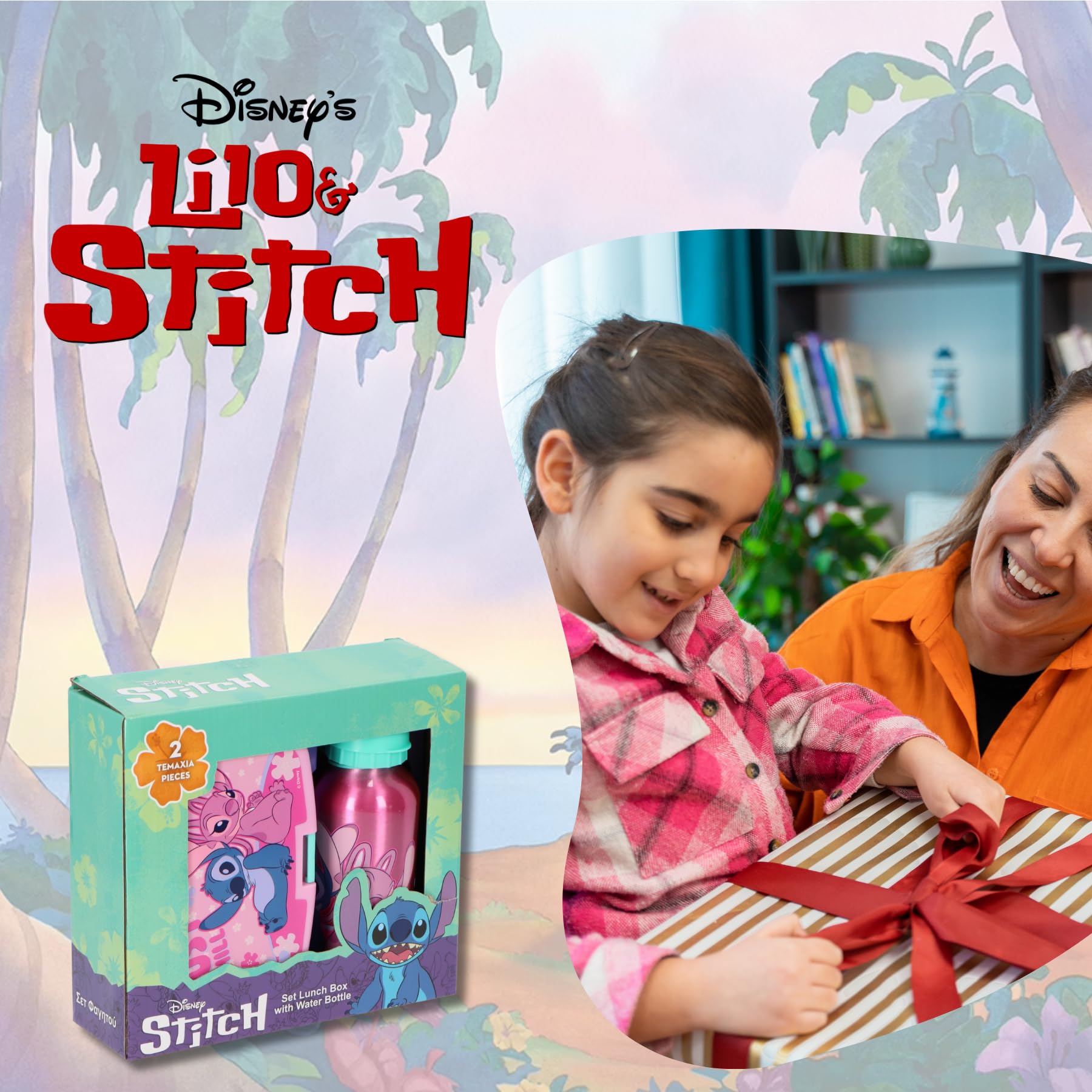 Disney Stitch Brotdose mit Trinkflasche Rosa – Kinder Lunchbox Set, 2-teilig, ideal für Schule, Kindergarten & Ausflüge
