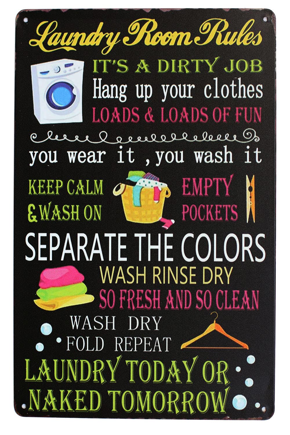 Hioni Laundry Room Rules, Metal Tin Sign, Vintage Plaque Home Wall Decor