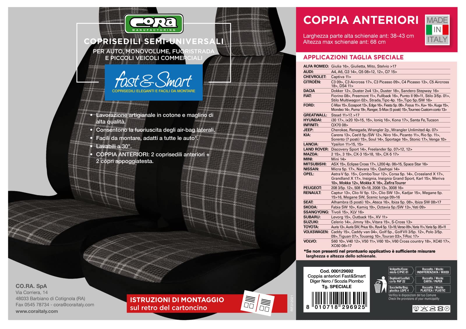 CORA Coprisedili Anteriori Semi-universali Fast&Smart