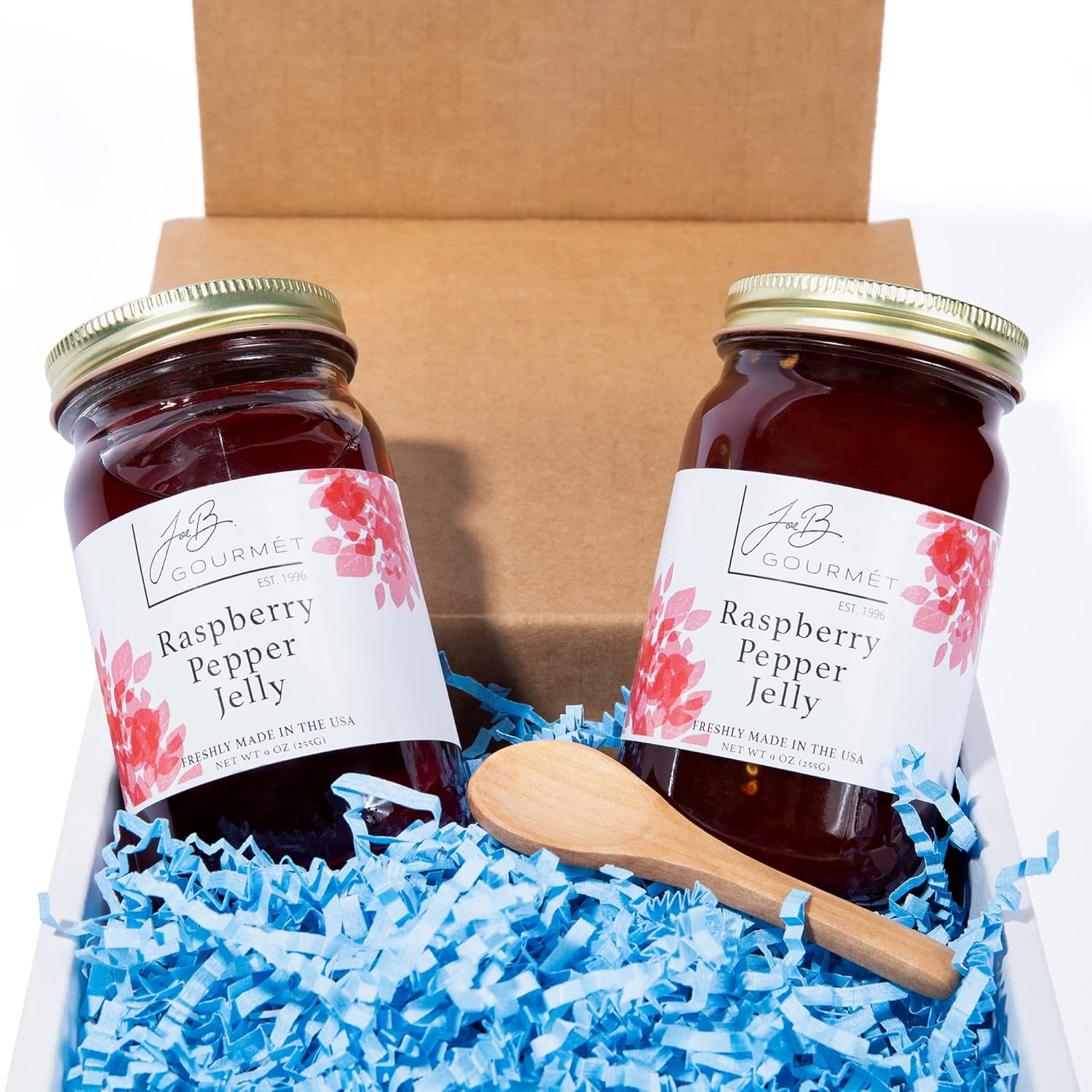 JoeB Gourmet Raspberry Red Pepper Jelly, 2 Pack - 9 Ounces Each Jar, Sweet With a Mild Spicy Pepper Flair, Pepper Jelly for Cream Cheese, Small Batch USA