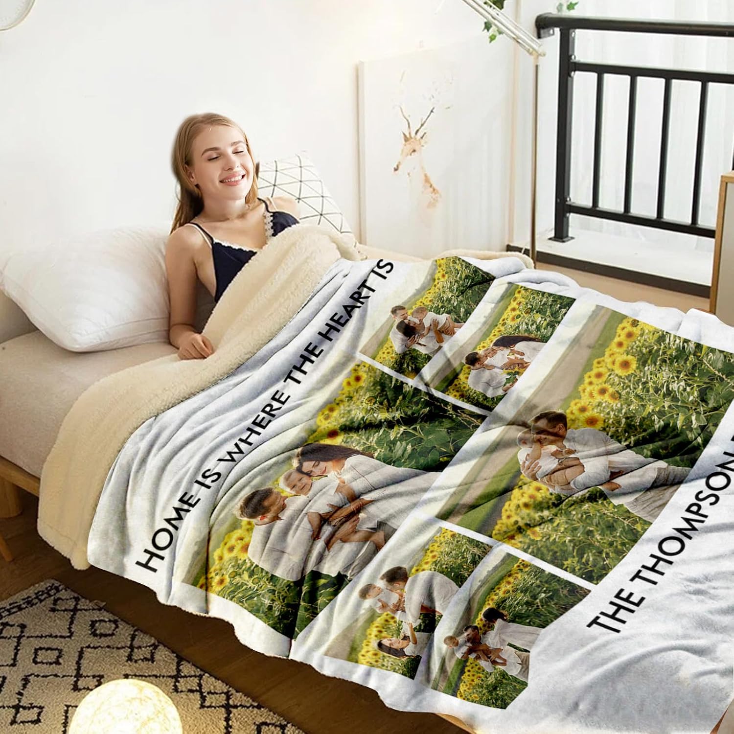Custom Sherpa Fleece Photo Blanket, Soft Thick Warm Fluffy Throw for Couch, Bed - Customized Tapestry Blanket Family Winter Gifts for Couples, Mom, Dad, Kids - Color12