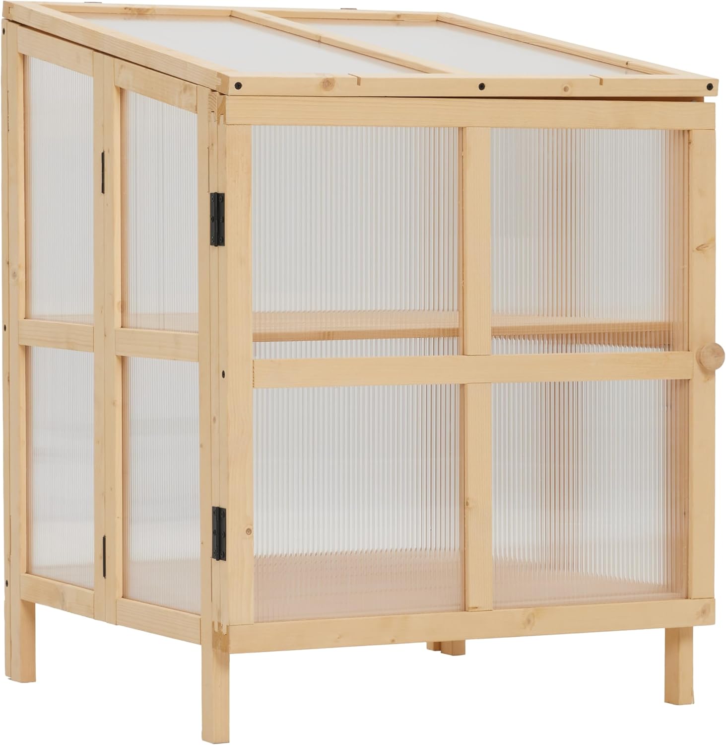 2 Tier Foldable Cold Frame Greenhouse - Portable Natural Wood and Plastic Garden Planter, Raised Planter Box with Shelves for Efficient Plant Growth!