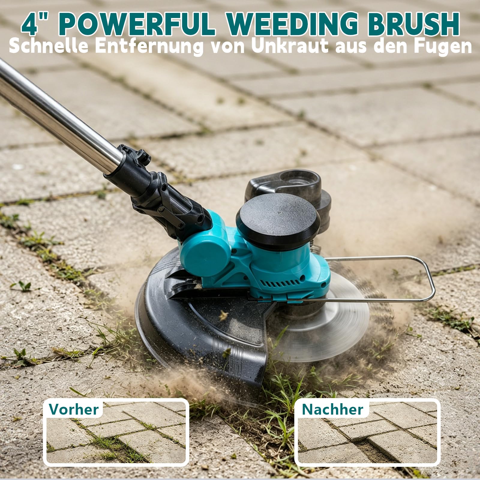 Rasentrimmer mit Akku,Elektro Rasentrimmer mit 2 X 4.0Ah Akkus und Ladegerätn,freischneider mit unkrautbürste,1000W Bürstenloser Motor,Elektro Trimmer Gartenkantenfräser für Garden und Rasen