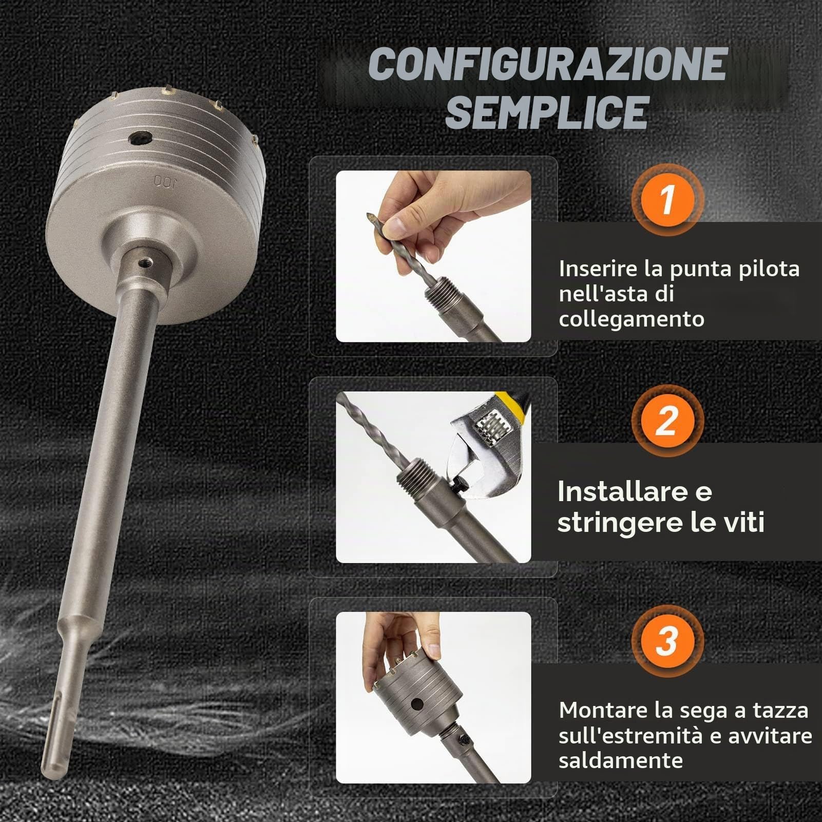 9 seghe a tazza per calcestruzzo con codolo, 30 mm, 40 mm, 65 mm, 80 mm, 100 mm, set di seghe a tazza per calcestruzzo precisi e senza sforzo per lavoratori edili, case
