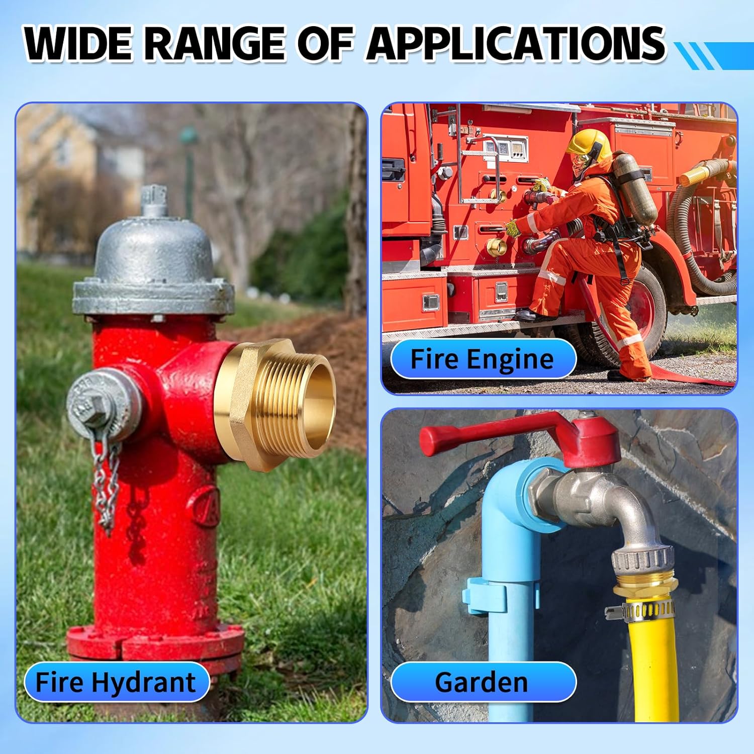 Fire Hydrant Hose Adapter, 1-1/2" NST (NH) Male x 2" NPT Female Hex Nipple Fire Hose Coupling Fittings, Brass Water Equipment Connector (2" NPT Female x 1.5" NST Male)