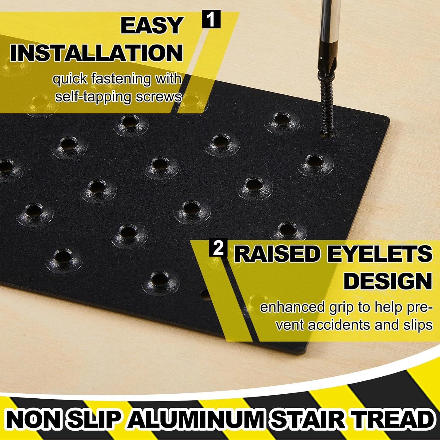Gisafai 8 Pcs Non Slip Aluminum Stair Tread 30 x 3.75 Inch Metal Stair Nosing Powder Coated Anti Slip Outdoor Treads with Carbon Steel Screws, Easy to Install for Wood Ramp Deck Steps (Black)