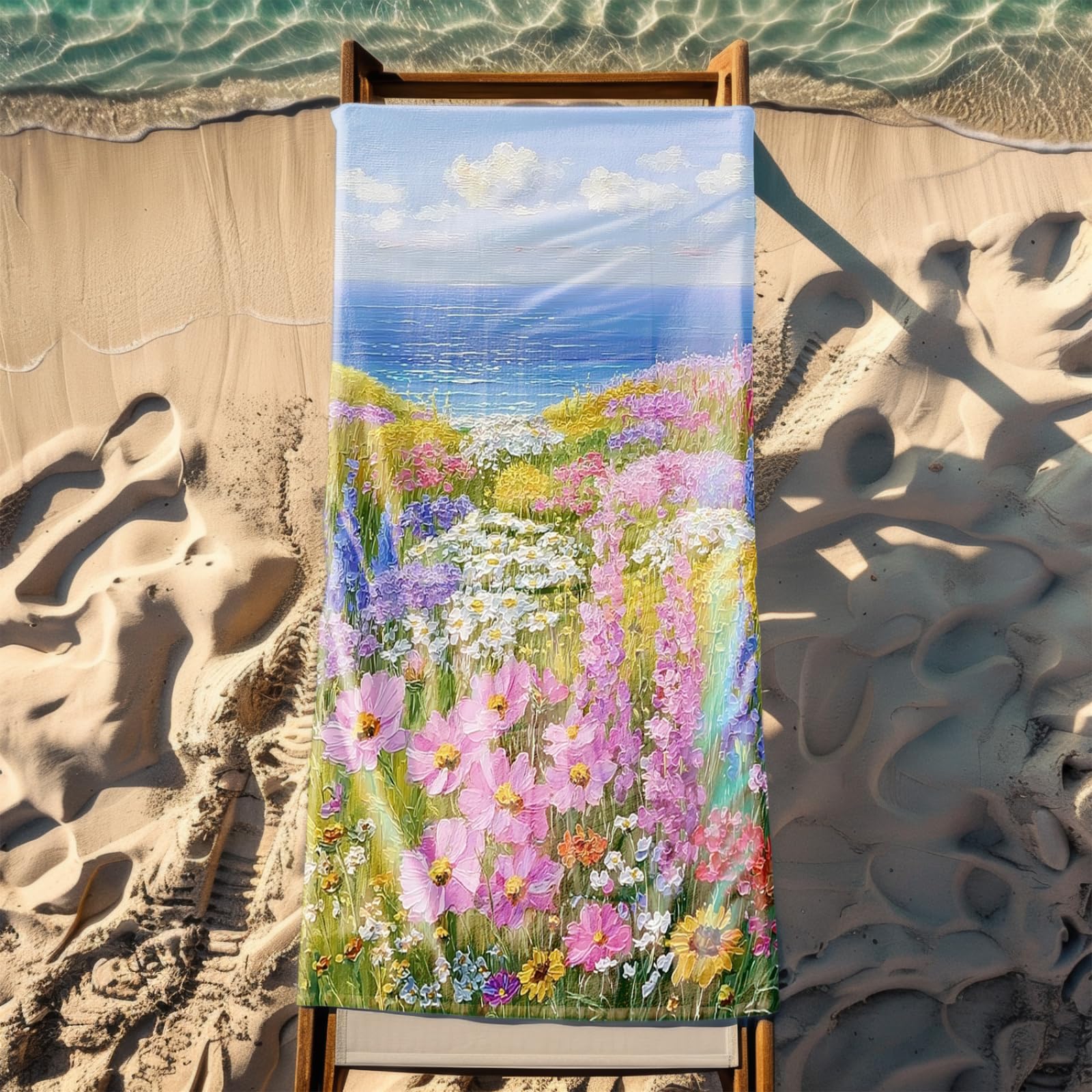 Drap de Plage XXL 200X200 Fleur Rose Mer Serviettes de Plage en Microfibre,Serviette Piscine Extra Large sans Sable pour Adultes Séchage Rapide