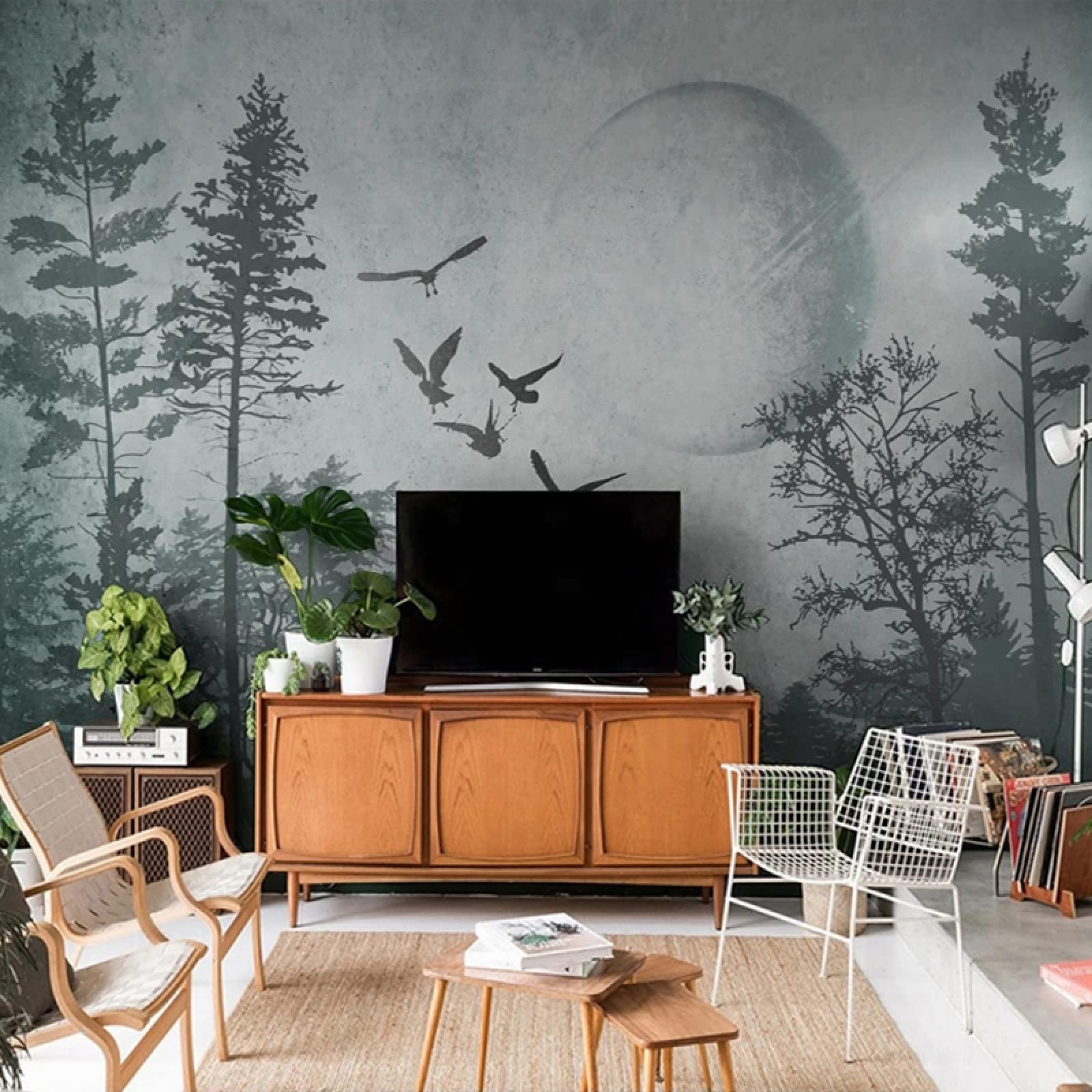 Tapeta mural 3D samoprzylepna tapeta PCW las księżyc naturalny krajobraz salon sypialnia dekoracja obraz ścienny