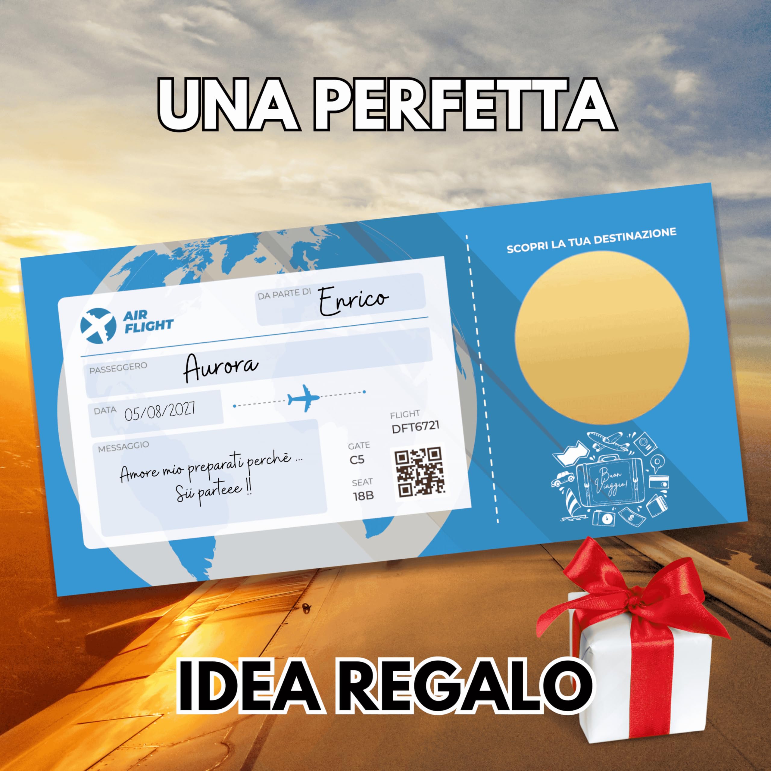 Biglietto Aereo Finto Regalo - Biglietto Viaggio Sorpresa con Busta Inclusa Stile Vintage e Moderno